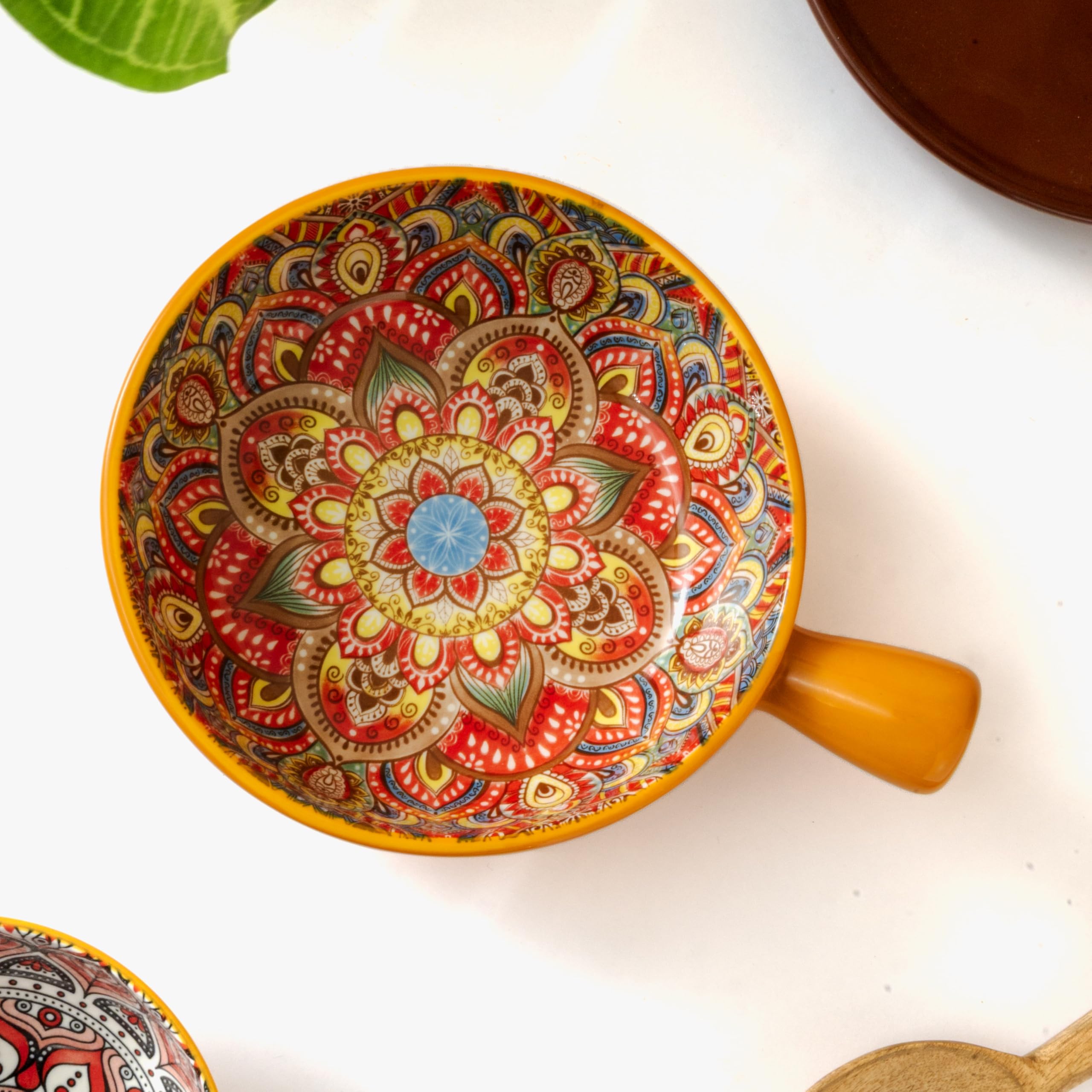 Femora Ceramic Snack Bowl With Handle | Serving Bowl With Handle | Microwave & Dishwasher Safe Big Bowls Perfect For Snacks, Noo