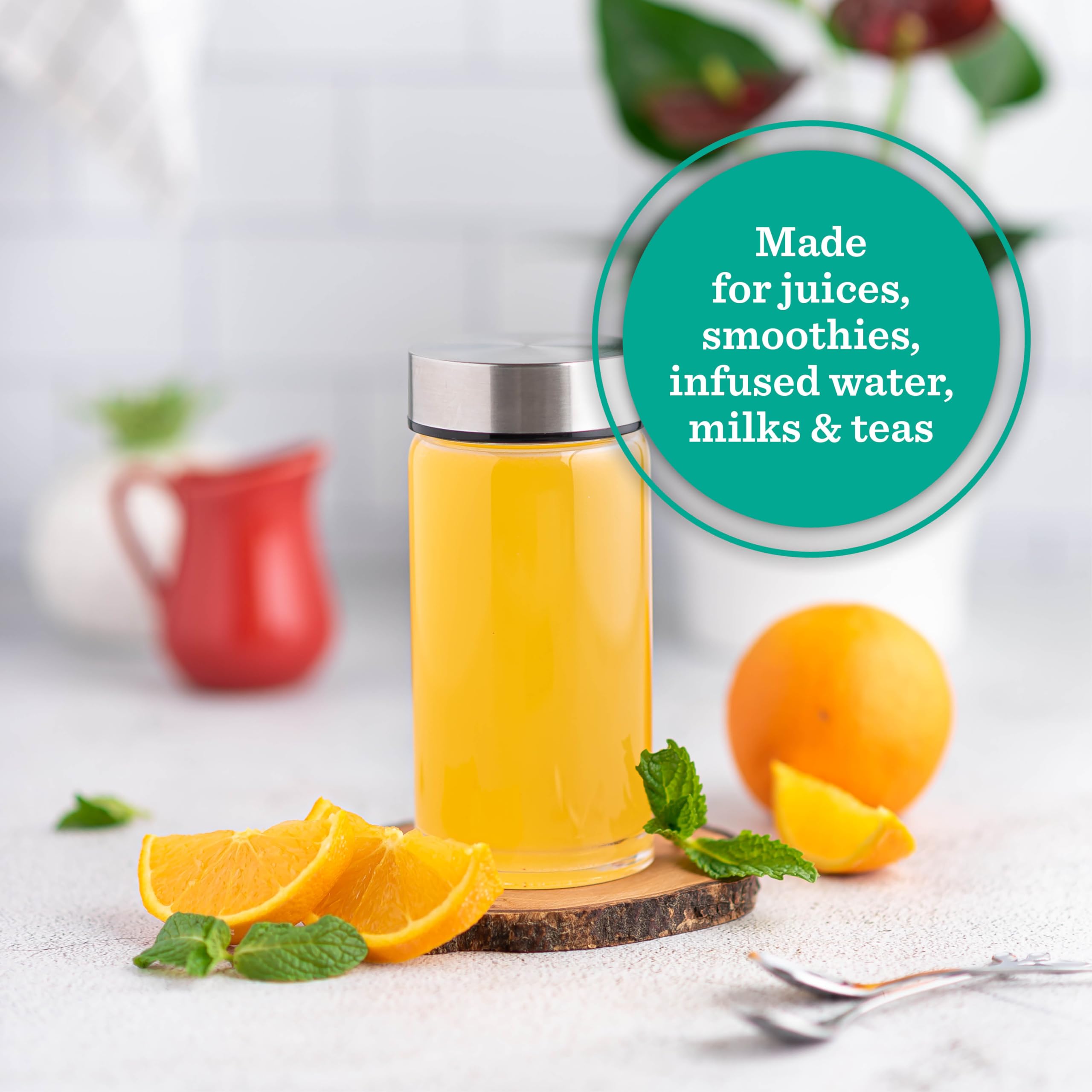 Juice Bottles - 4 Pack Wide Mouth Glass Bottles With Lids - For Juicing, Smoothies, Infused Water, Beverage Storage - 10Oz, Bpa