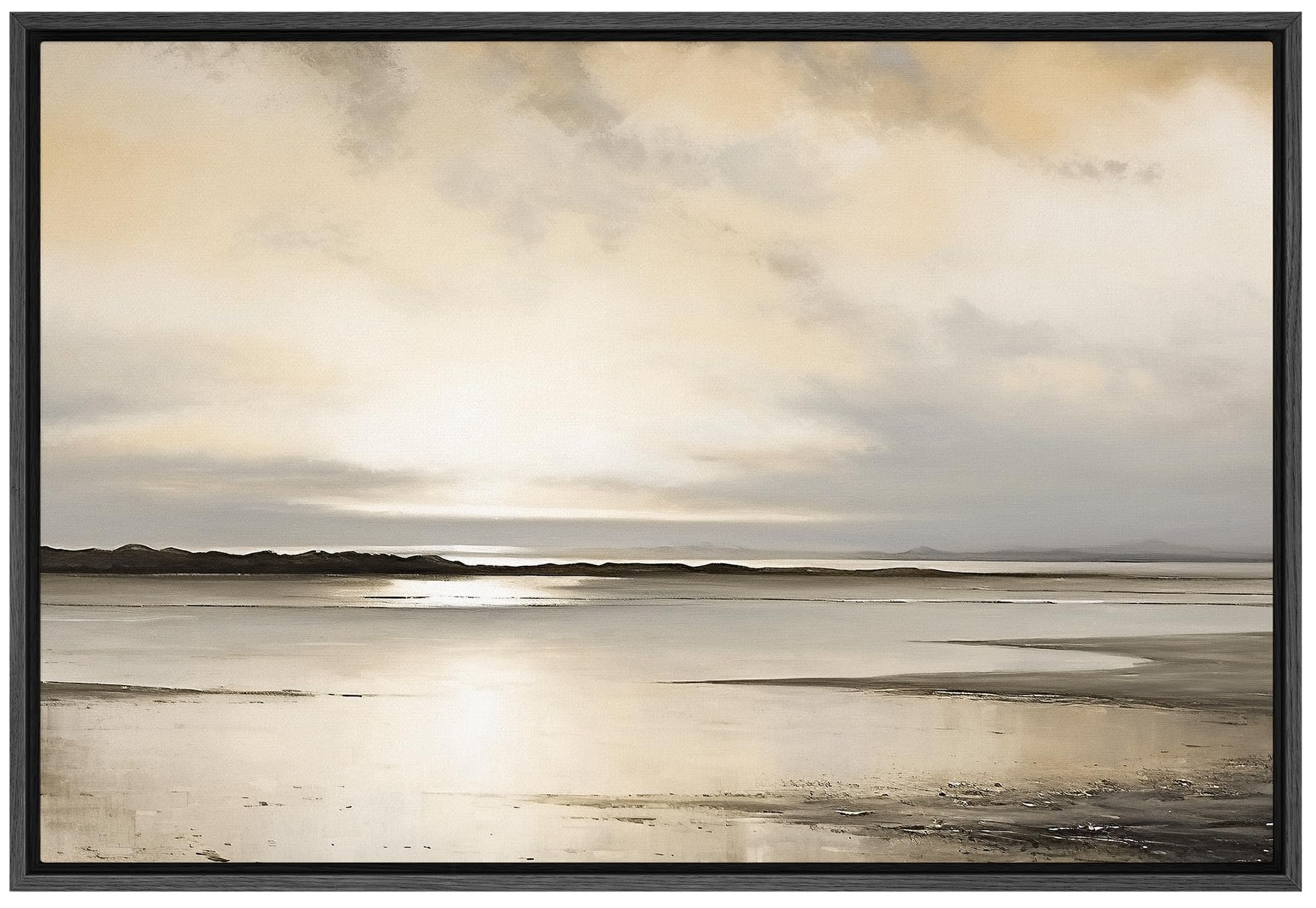 Signford Framed Canvas Print Wall Art Sunset Pastel Lake Landscape Nature Wilderness Illustration Minimalism Decorative Colorful