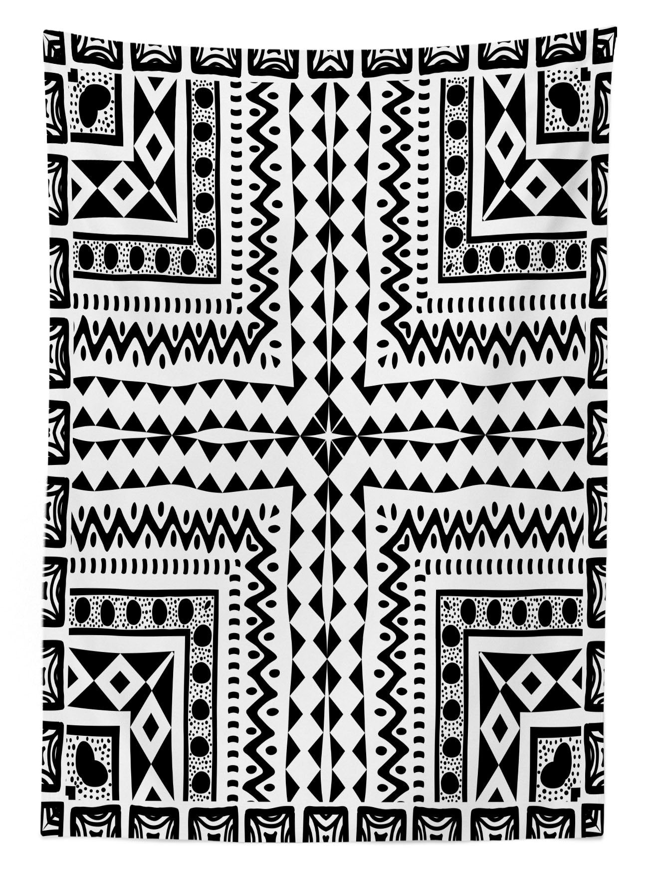 Ambesonne Tribal Tablecloth, Geometric Pattern With Vintage Dots Sketchy Lines Art Print, Dining Room Kitchen Rectangular Table