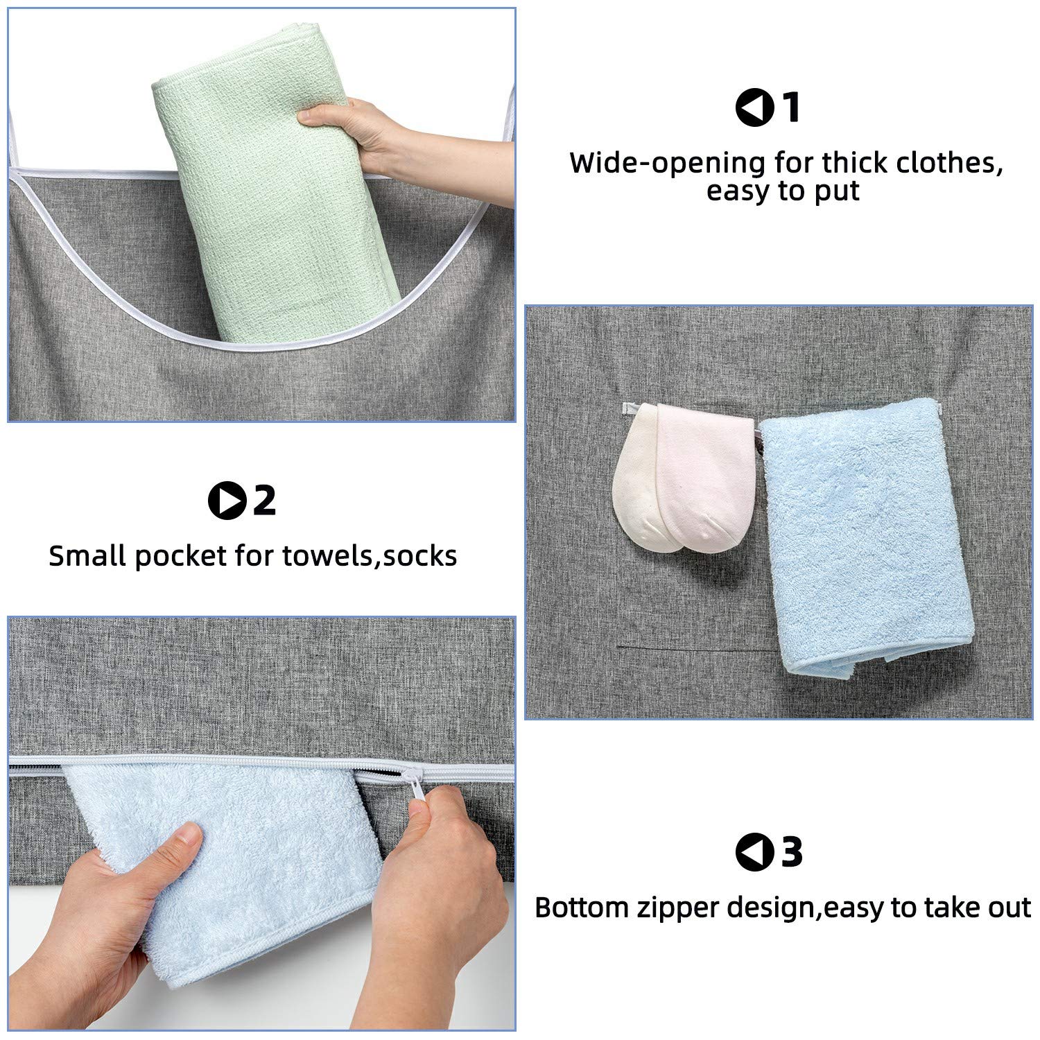 Saverho X-Large Hanging Laundry Hamper Bag, Door Hanging Hamper With Front Pocket Dirty Clothes Hanging Laundry Bag Large Size 3