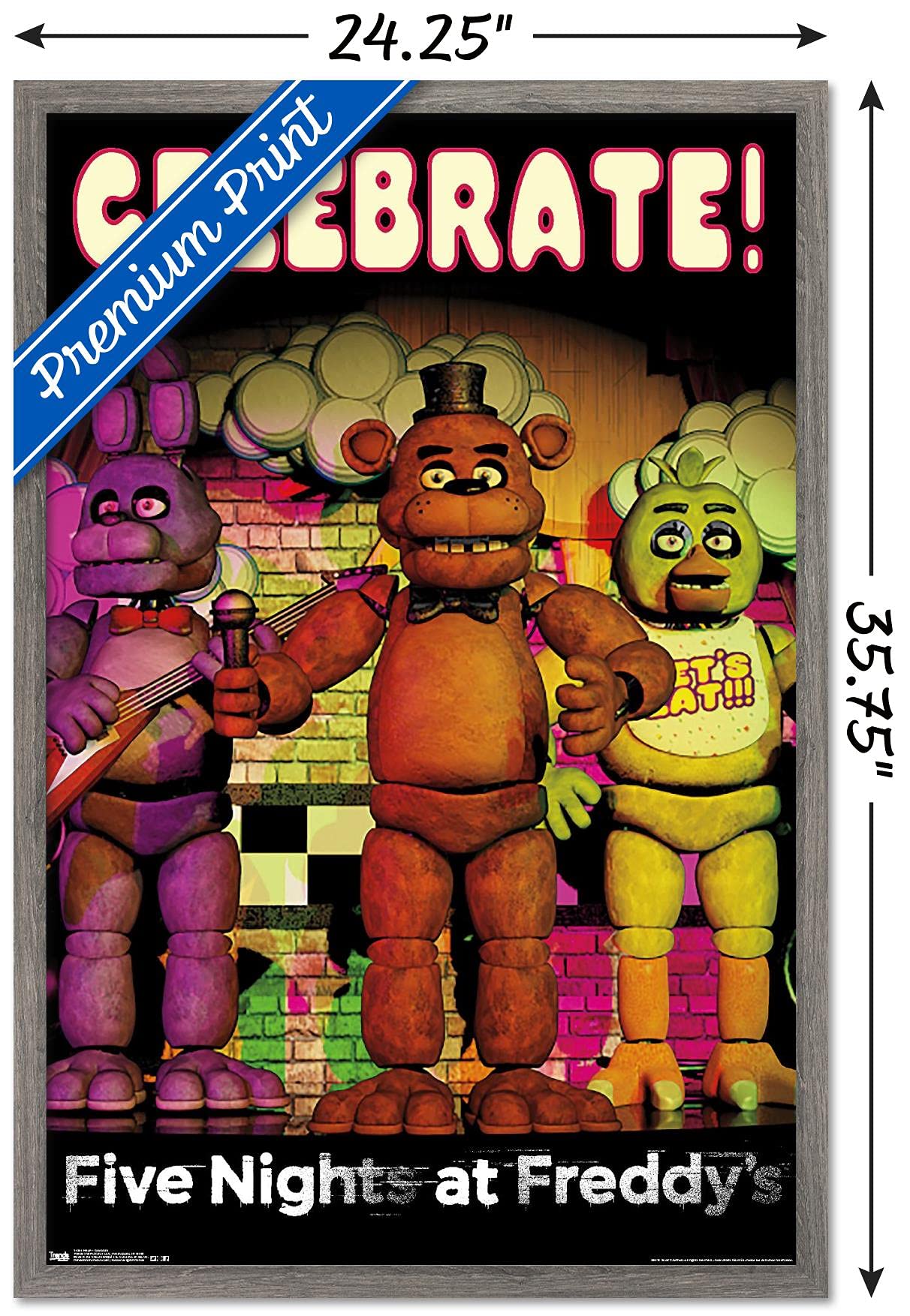 Trends International Five Nights At Freddy'S - Celebrate Wall Poster, 22.375'' X 34'', Barnwood Framed Version