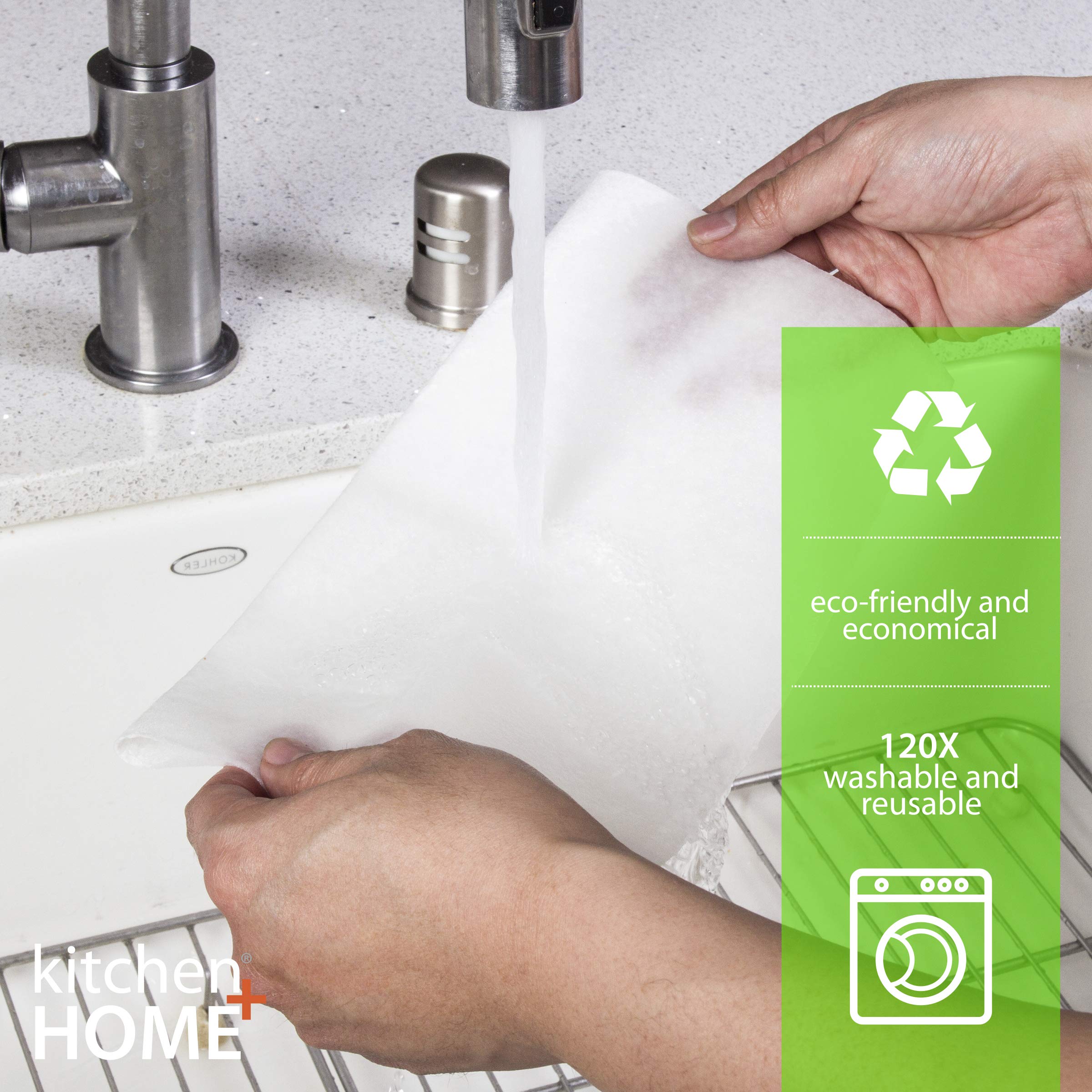 Kitchen + Home Paper Towel Alternative - Heavy Duty Washable Reusable Rayon Towels Made From Bamboo - One Roll Replaces 6 Months