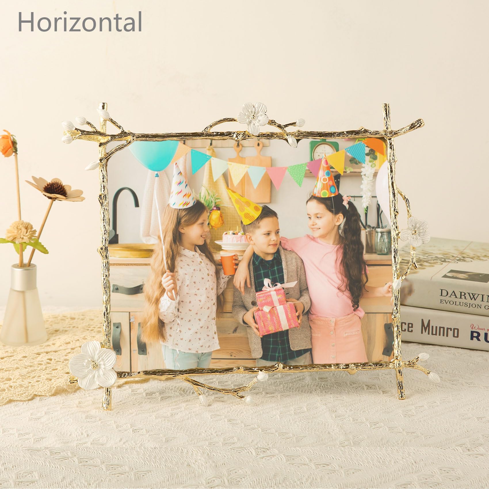 Goutangen 8x10 Gold Picture Frame Decor Ornate White Floral Photo Frames with High Definition Glass Front, Art Decor Tabletop Di