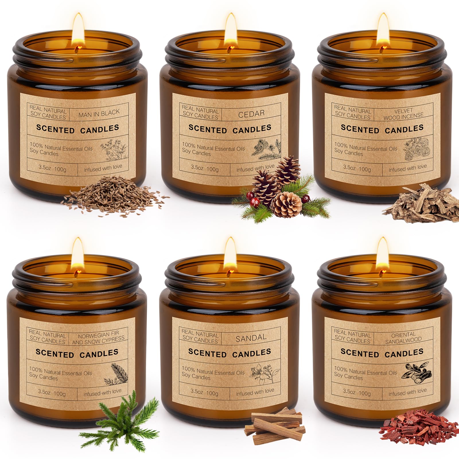 6 Pack Candles for Home Scented | Scented Candles Gifts Set for Women Men, Soy Wax Long Lasting Candle Set, Aromatherapy Jar Can