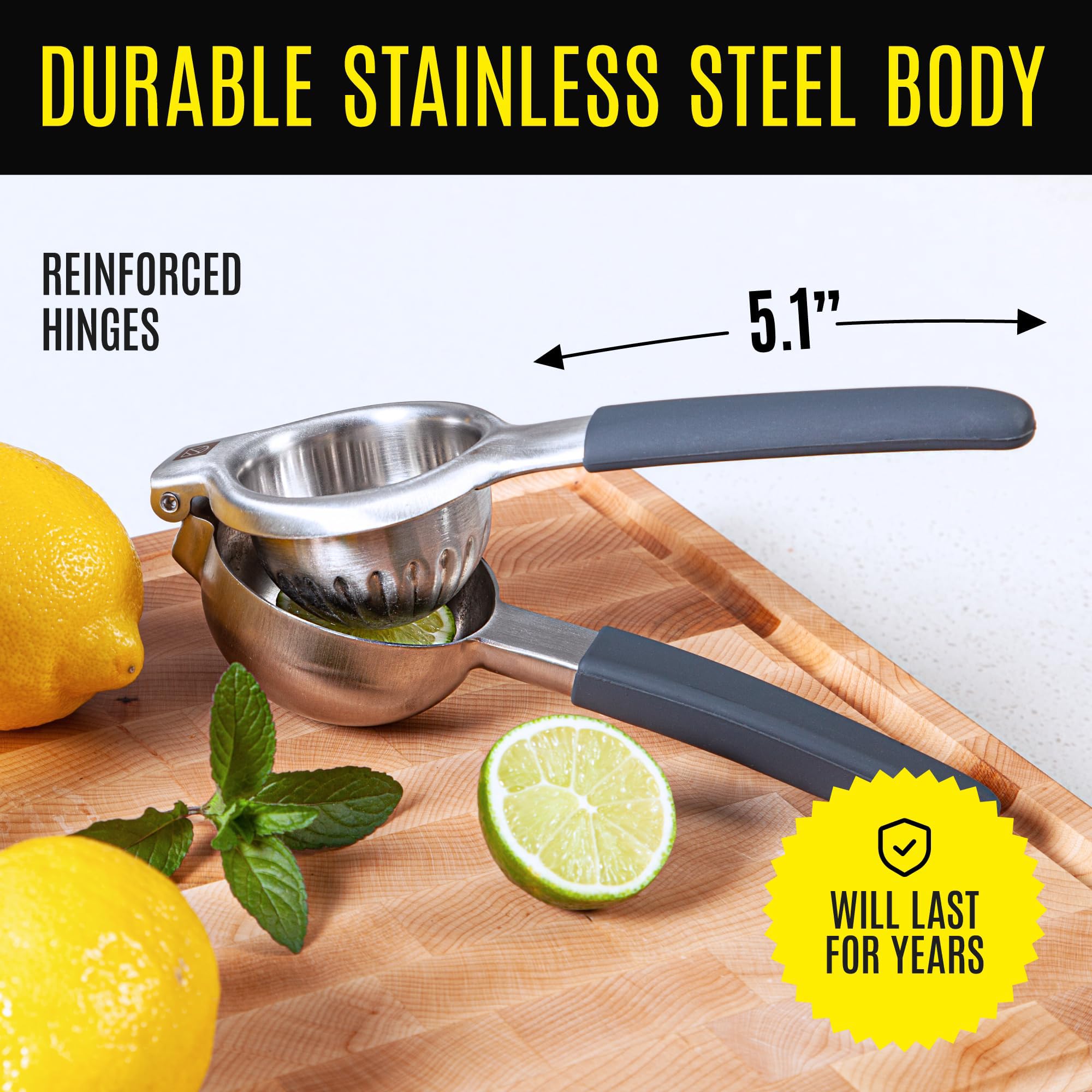 Large Lemon Squeezer Stainless Steel Press - Non-Slip Grip, Heavy Duty, Manual Design - Effortless Pro-Grade Lemon, Lime, Orange