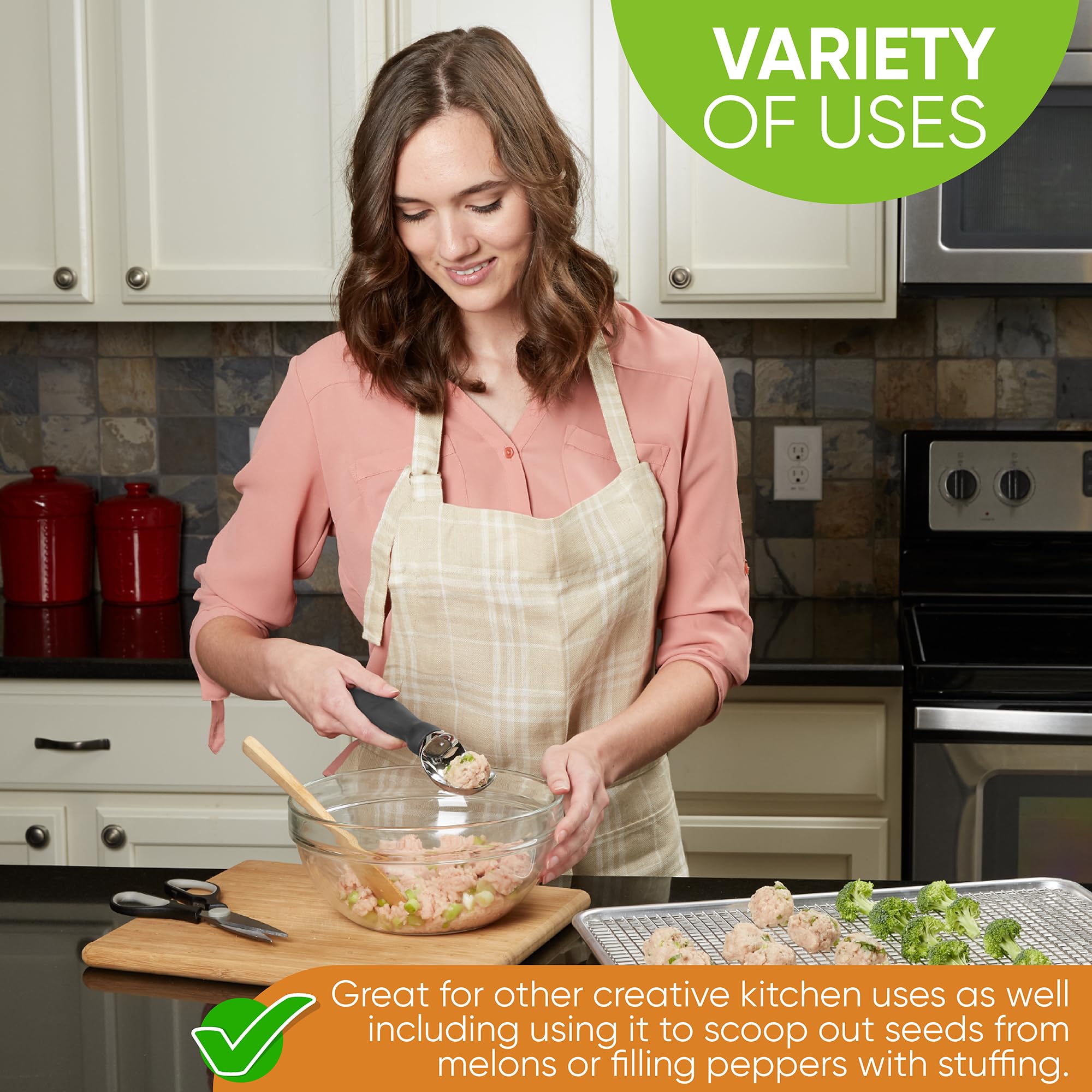 Spring Chef Gray Heavy Duty Ice Cream Scoop With Comfortable Soft Grip Handle, Dishwasher Safe Ice Cream Scooper, Professional M