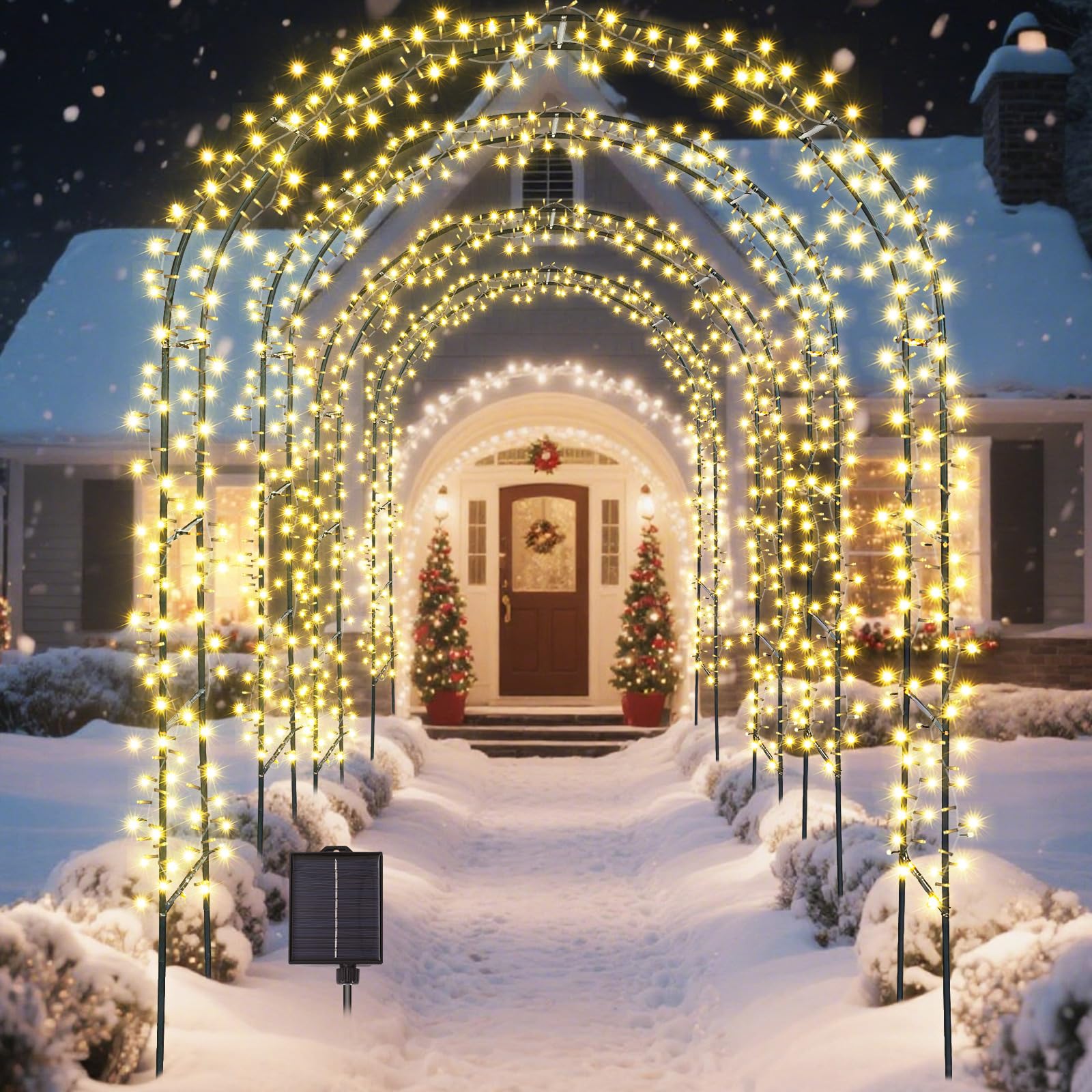 Seeloowy 3 Pack 8ft Solar Christmas Light Archway Outdoor with 8 Mode LED Light, Metal Arch Outdoor Decoration, Easy Assembly Re