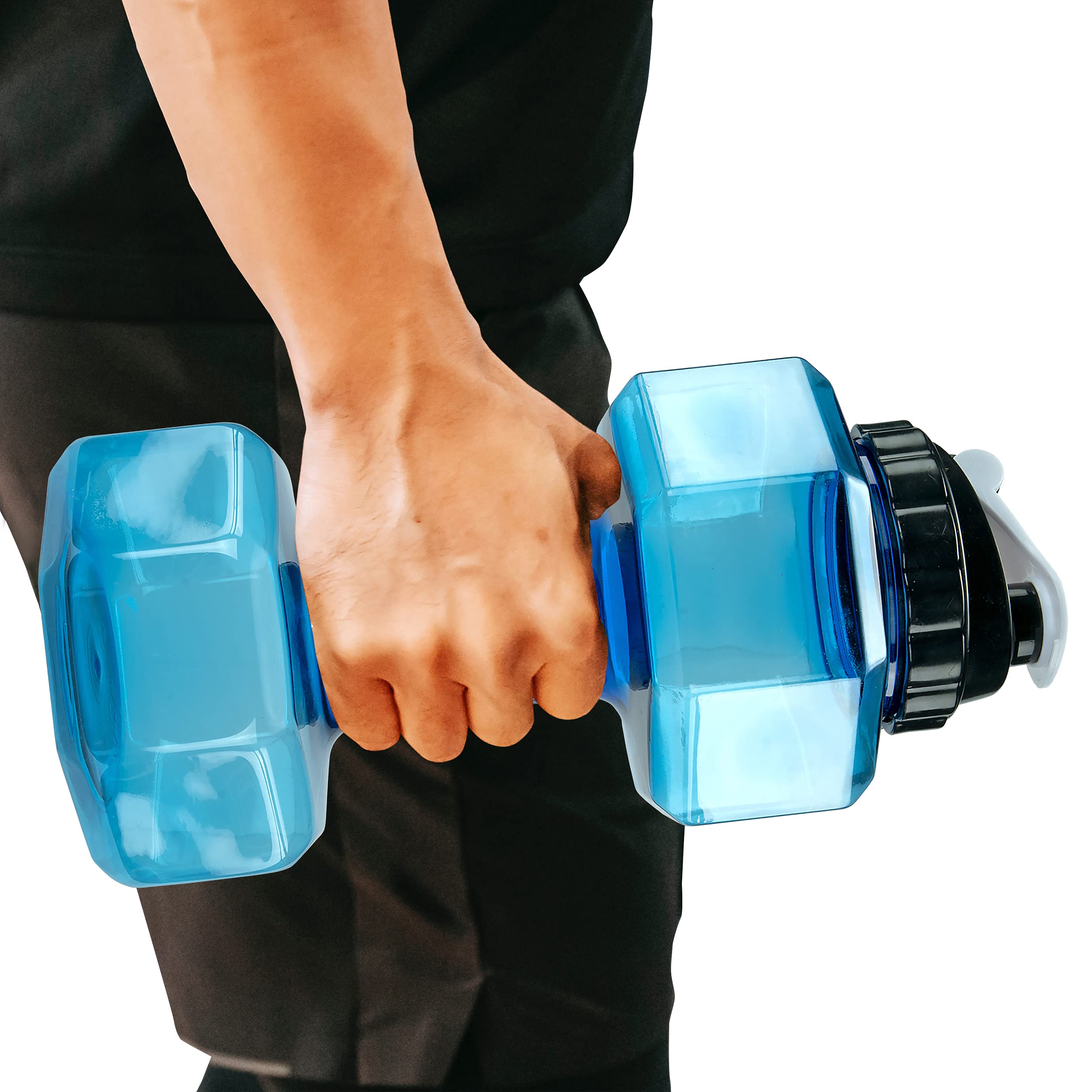 Southern Homewares 2.2L Dumbbell Shape Water Bottle Exercise Gym Fitness Sports Workout Portable See Through, Blue, 5.65'' X 5.6