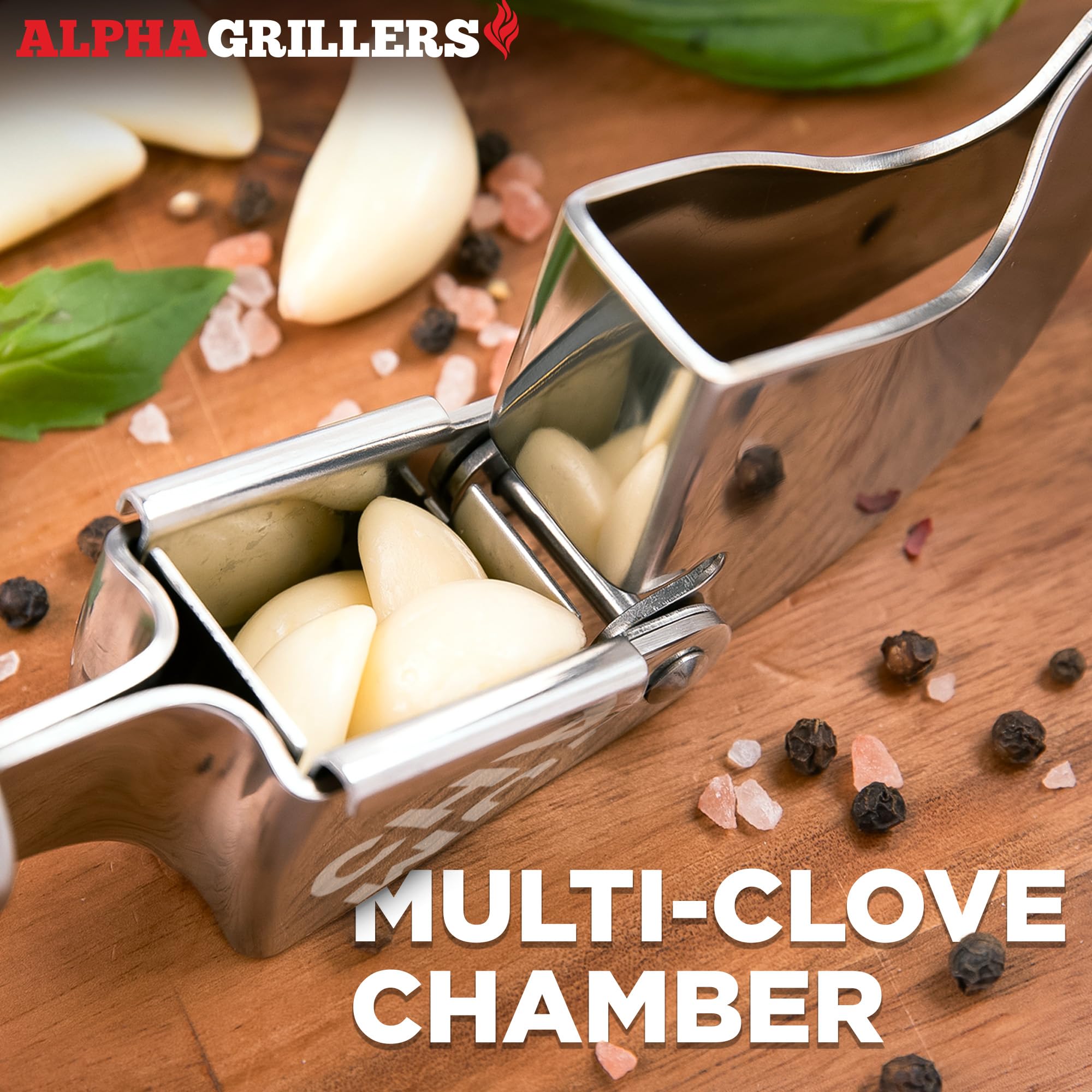 Professional Garlic Crusher - Dishwasher Safe Garlic Press Stainless Steel - Garlic Mincer With Silicone Garlic Peeler - Kitchen