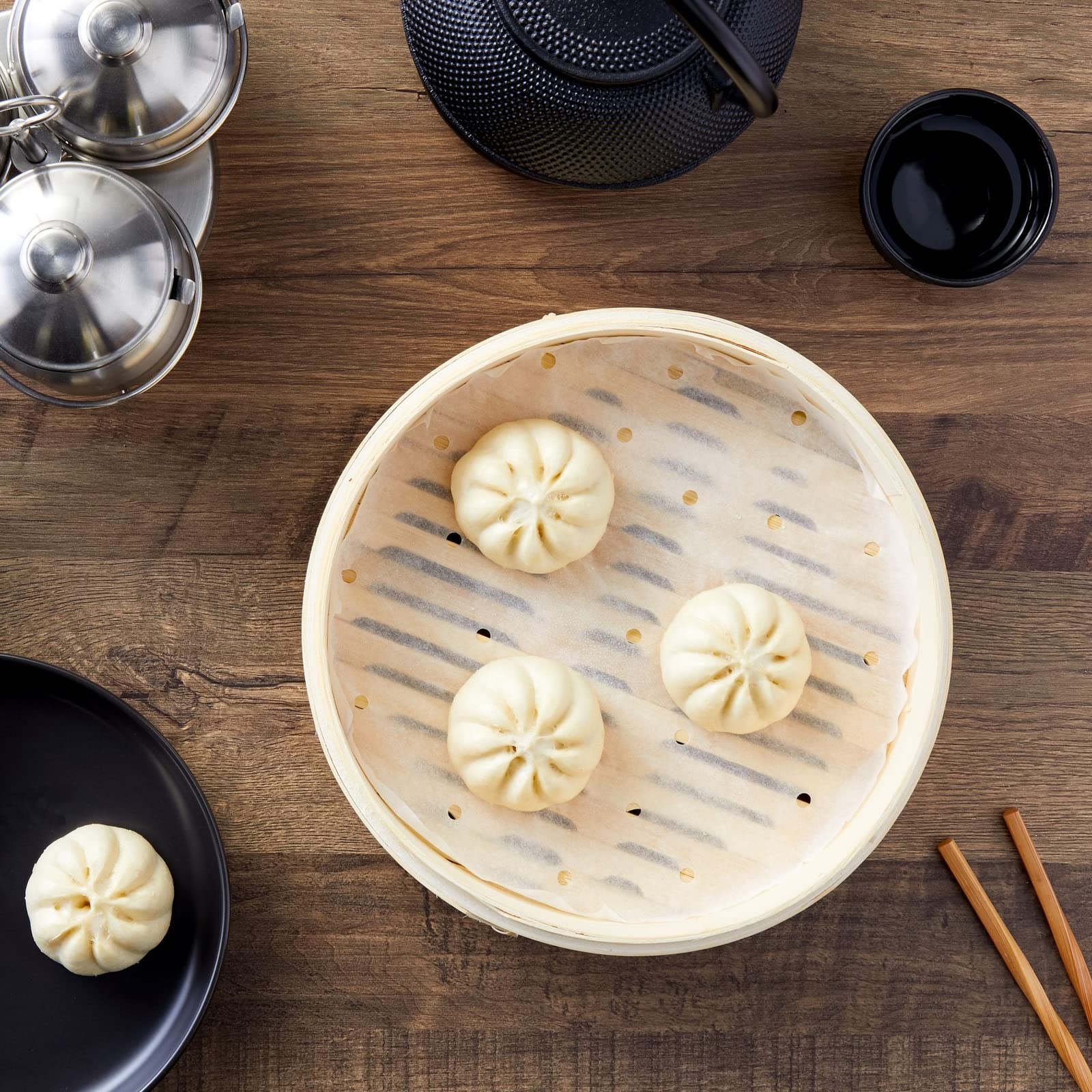 Juvale Round Air Fryer Liners With Holes - 8-Inch Parchment Paper Disposable, Dumpling Paper - Perforated Bamboo Steamer Liner S