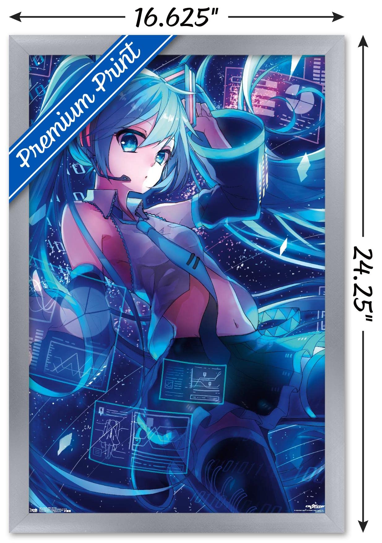 Trends International Hatsune Miku - Screens Wall Poster, 14.725'' X 22.375'', Silver Framed Version
