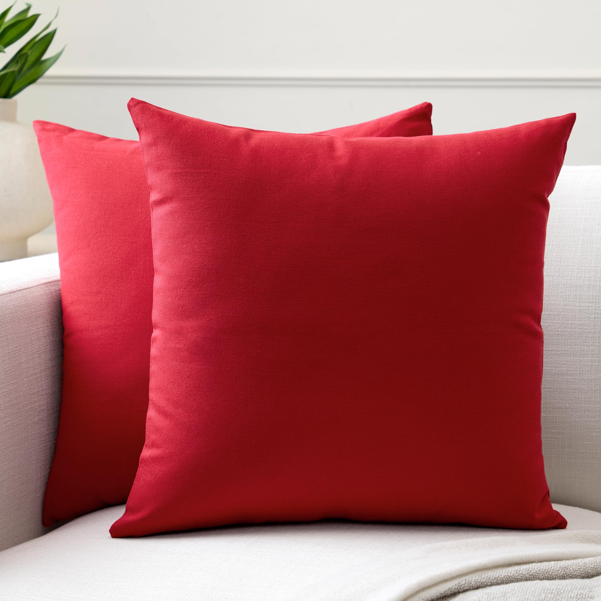 Encasa Xo Throw Pillow Covers 16X16 In Set Of 2 Deep Red | No Inserts | Cotton Pillow Covers For Living Room, Bed, Sofa, Couch |