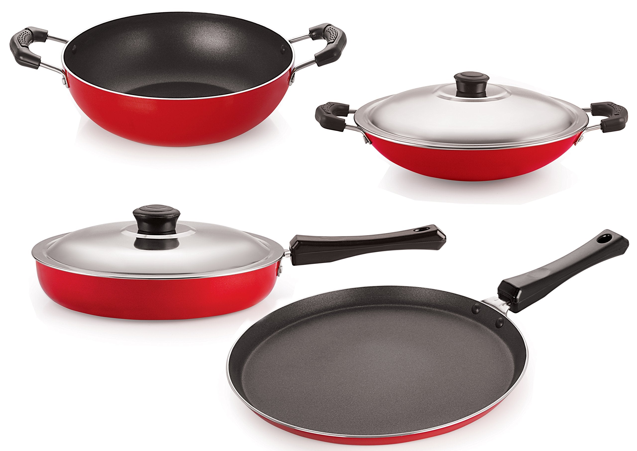 Nirlon NonStick Cookware Kitchen Cooking Utencil Combo Set, (26_Fp12_Kd14_Ch_Ft10),Gas Compatible