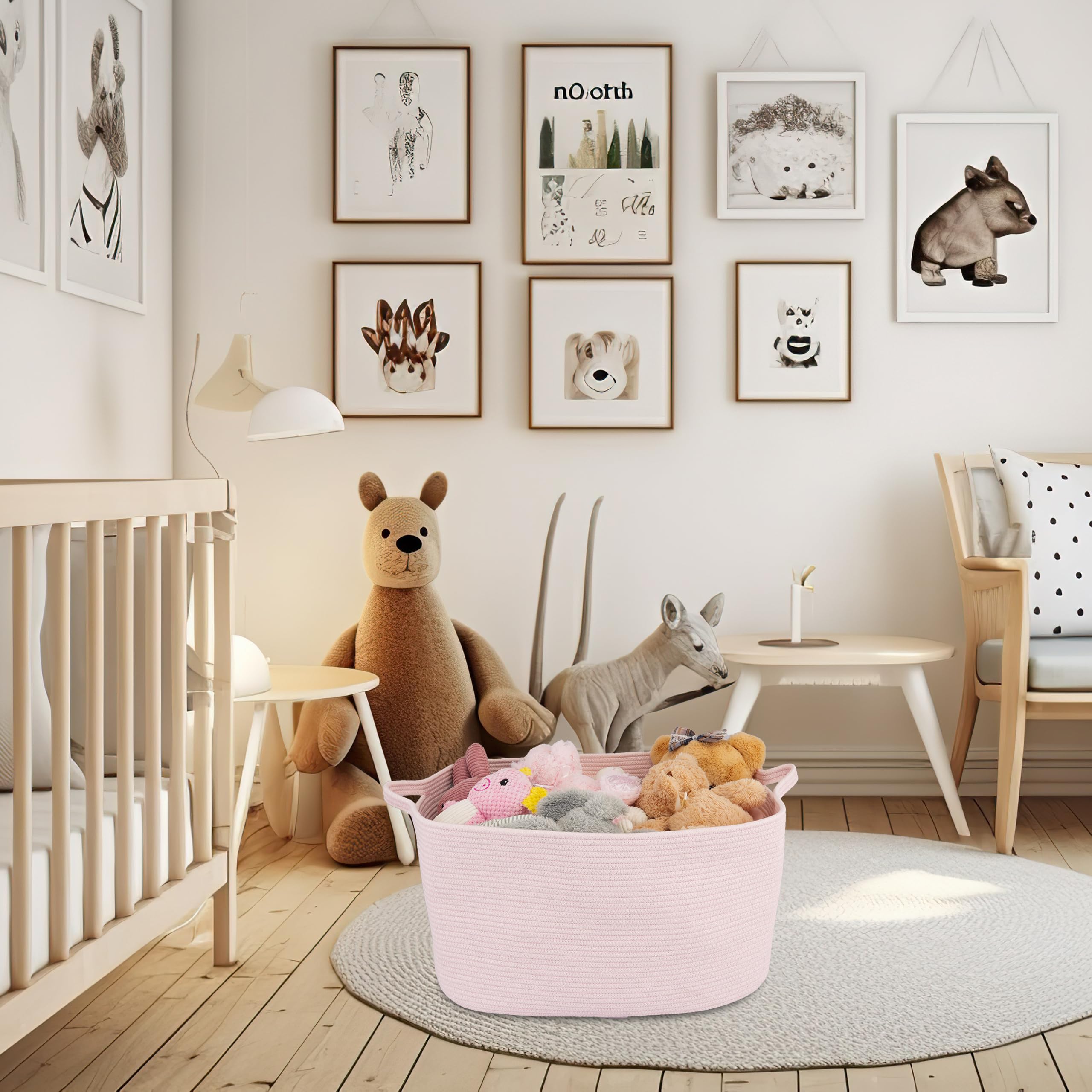Xuanguo Large Rectangle Blankets Basket- 22''X17''X12'' Toy Basket For Kids - Woven Cotton Rope Storage Basket For Nursery - Wic