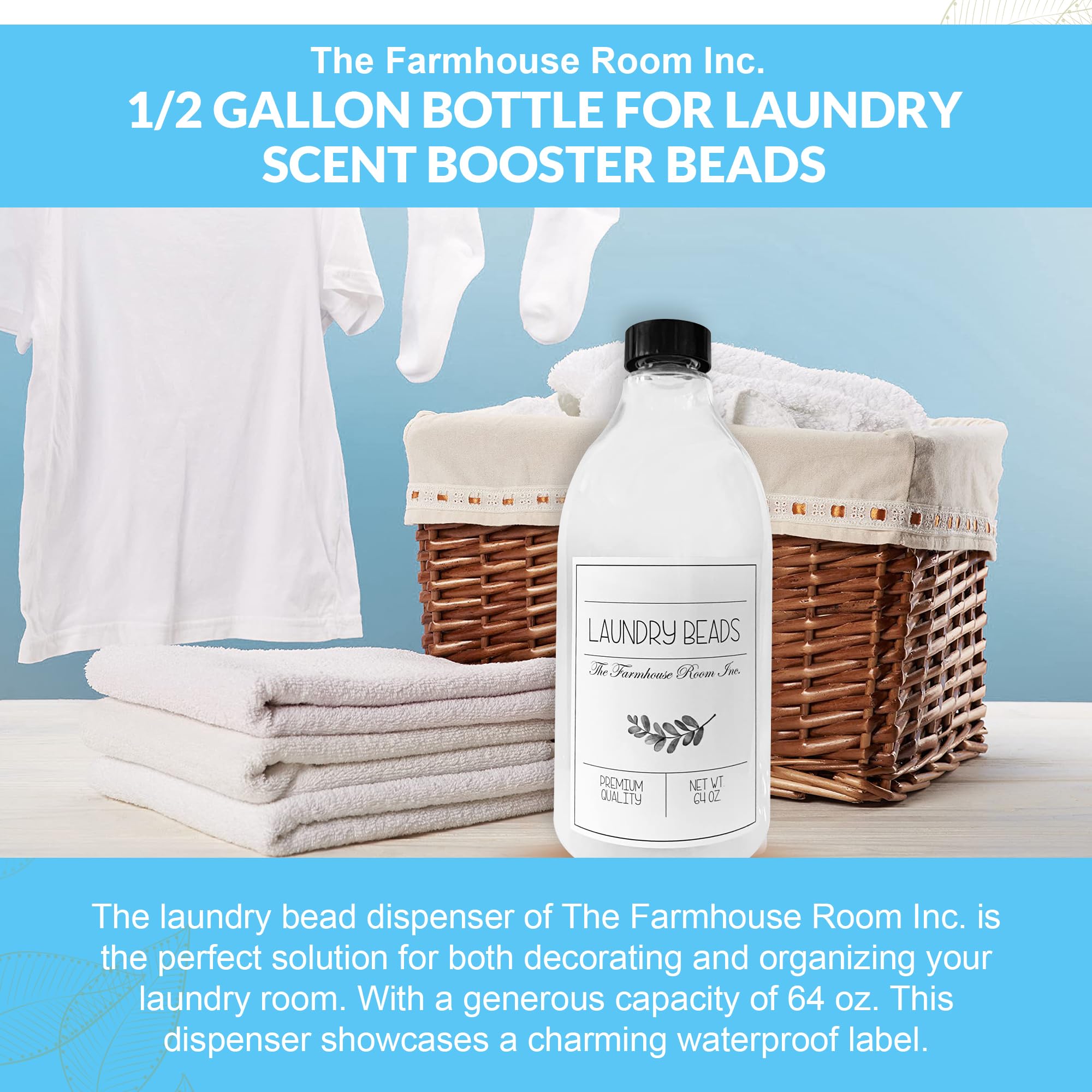 The Farmhouse Room Inc. Laundry Beads Dispenser Bottle - Scent Beads Container For Laundry Room Organization - 1/2 Gallon Bpa Fr