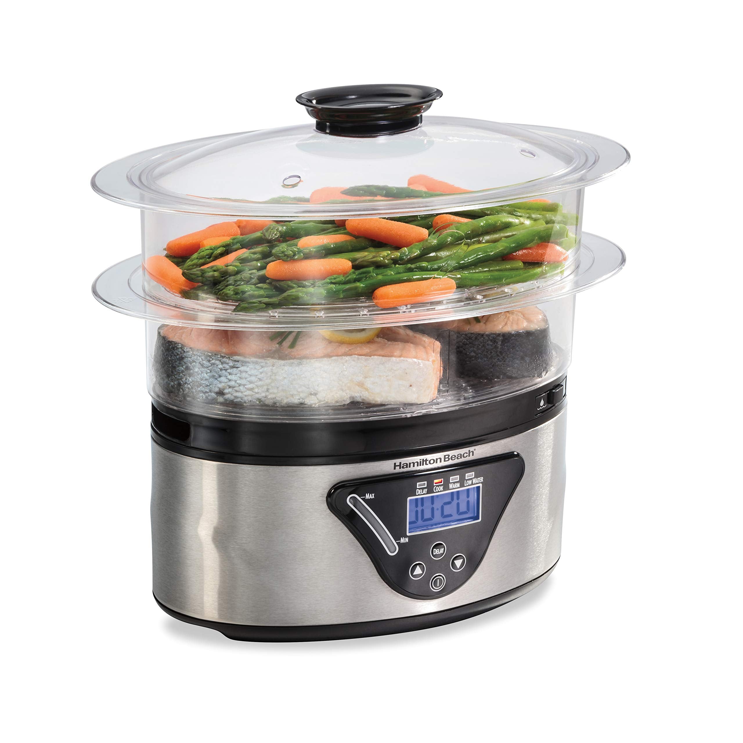 Hamilton Beach Digital Electric Food Steamer & Rice Cooker for Quick, Healthy Cooking for Vegetables and Seafood, Stackable Two