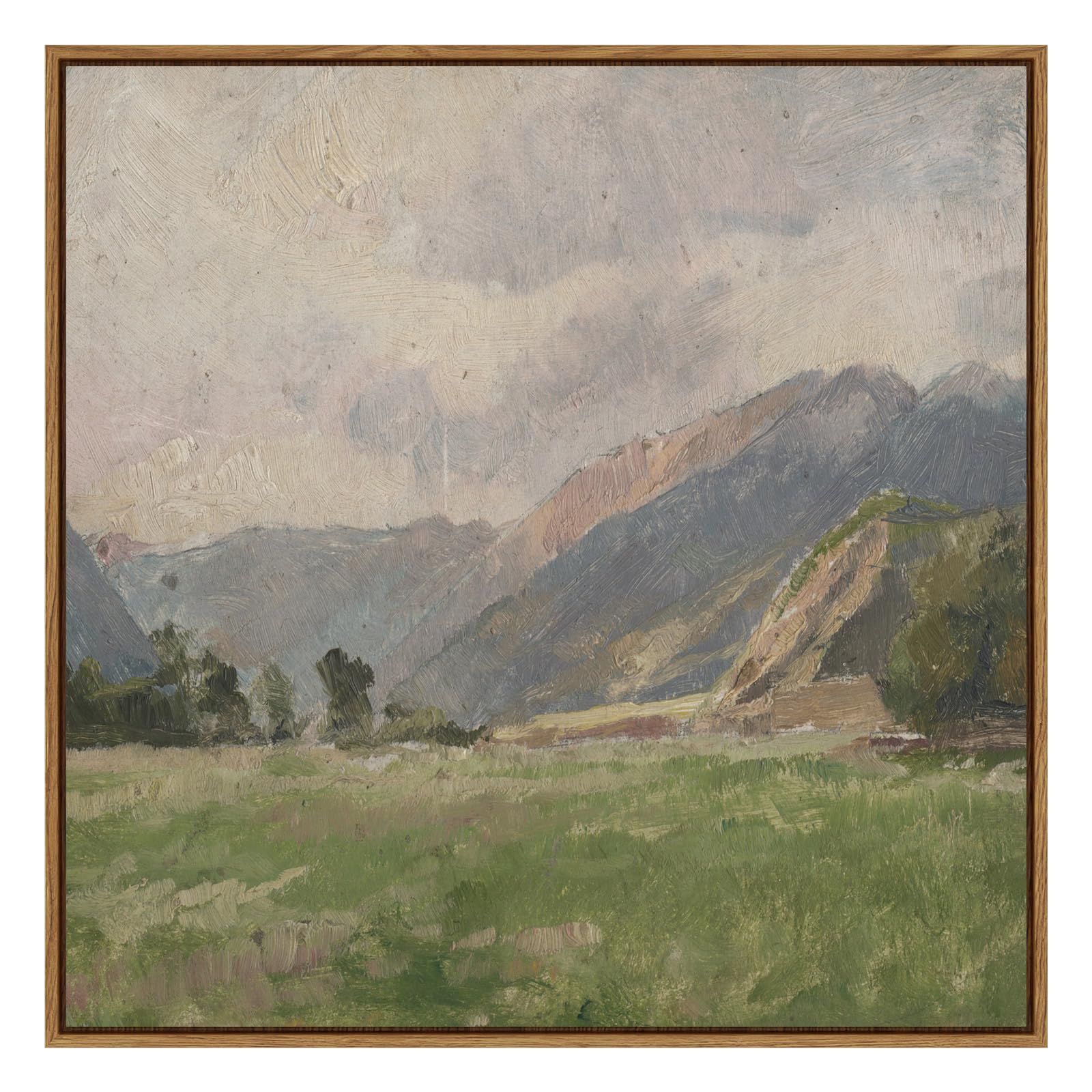 Insimsea Square Framed Canvas Wall Art, Farmhouse Room Decor Vast Prairie Mountain Wall Decor, Natural Scenery Wall Art For Livi