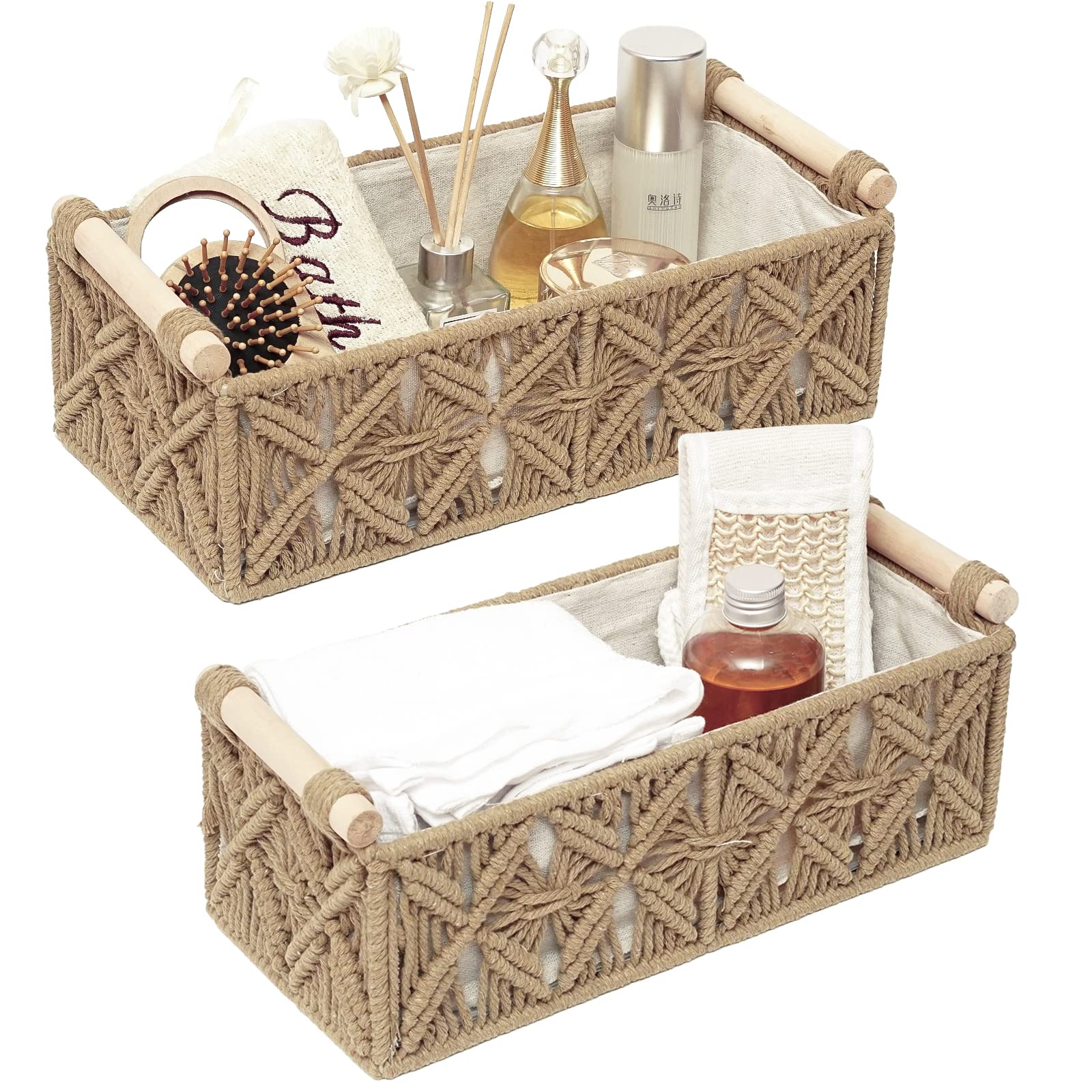 Macrame Storage Basket Boho Decor Baskets For Organizing Woven Decorative Basket For Countertop Toilet Paper Basket For Toilet T
