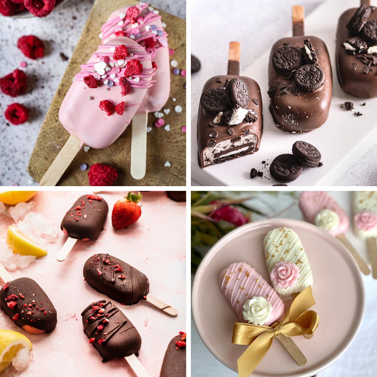 Wmkgg Popsicle Silicone Molds Set, 2 Pcs Ice Cream Molds With 50 Wooden Sticks For Cake Pop, Ice Pop, Cakesicles (Standard Size/