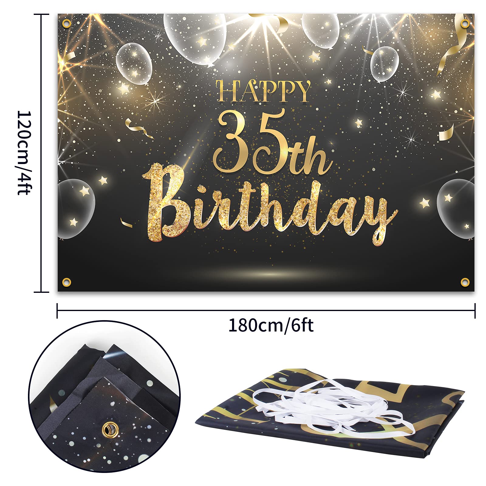 Hamigar 6X4Ft Happy 35Th Birthday Giltter Shinning Banner Backdrop - 35 Years Old Birthday Decorations Party Supplies For Women