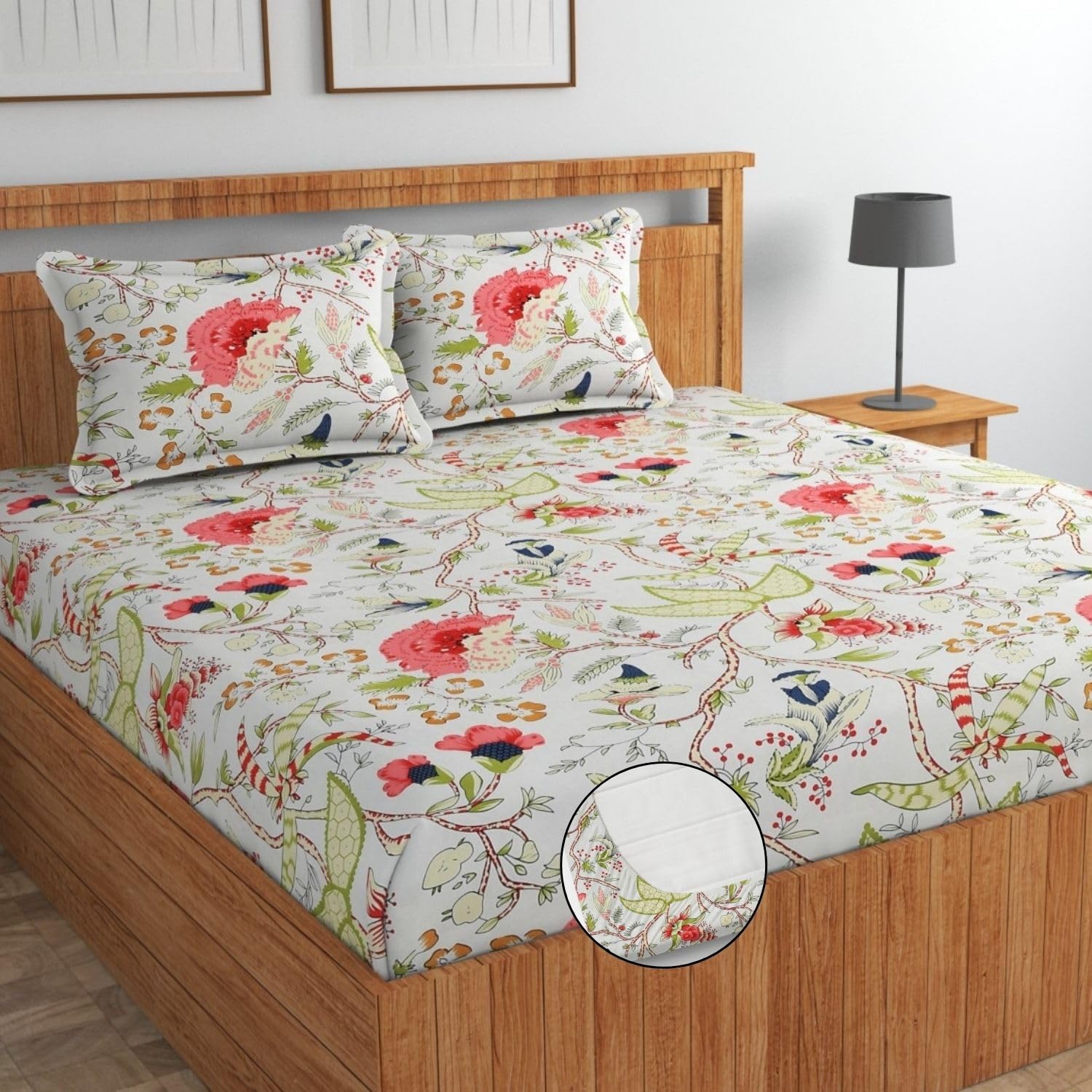 SHOMES Elastic Fitted Bedsheets with 2 King Size Pillow Covers | Double Bed with All Around Elastic, Size 72 x 78 x 8 Inches (Wh