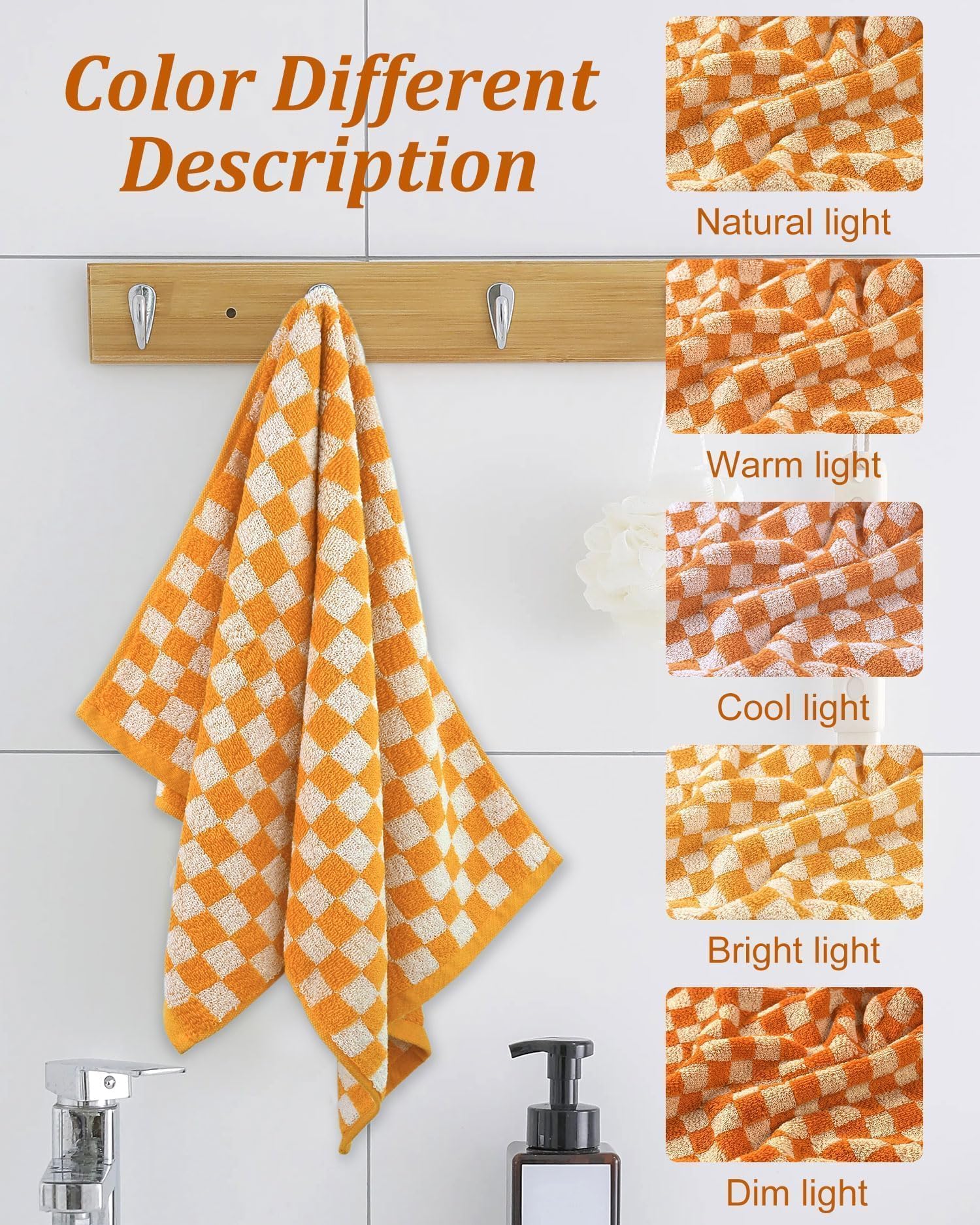 Jacquotha Soft Hand Towels 4 Pack, Orange Checkered Face Towel Set For Bathroom Kitchen, Fall Decorative Towel 13X29 Inches