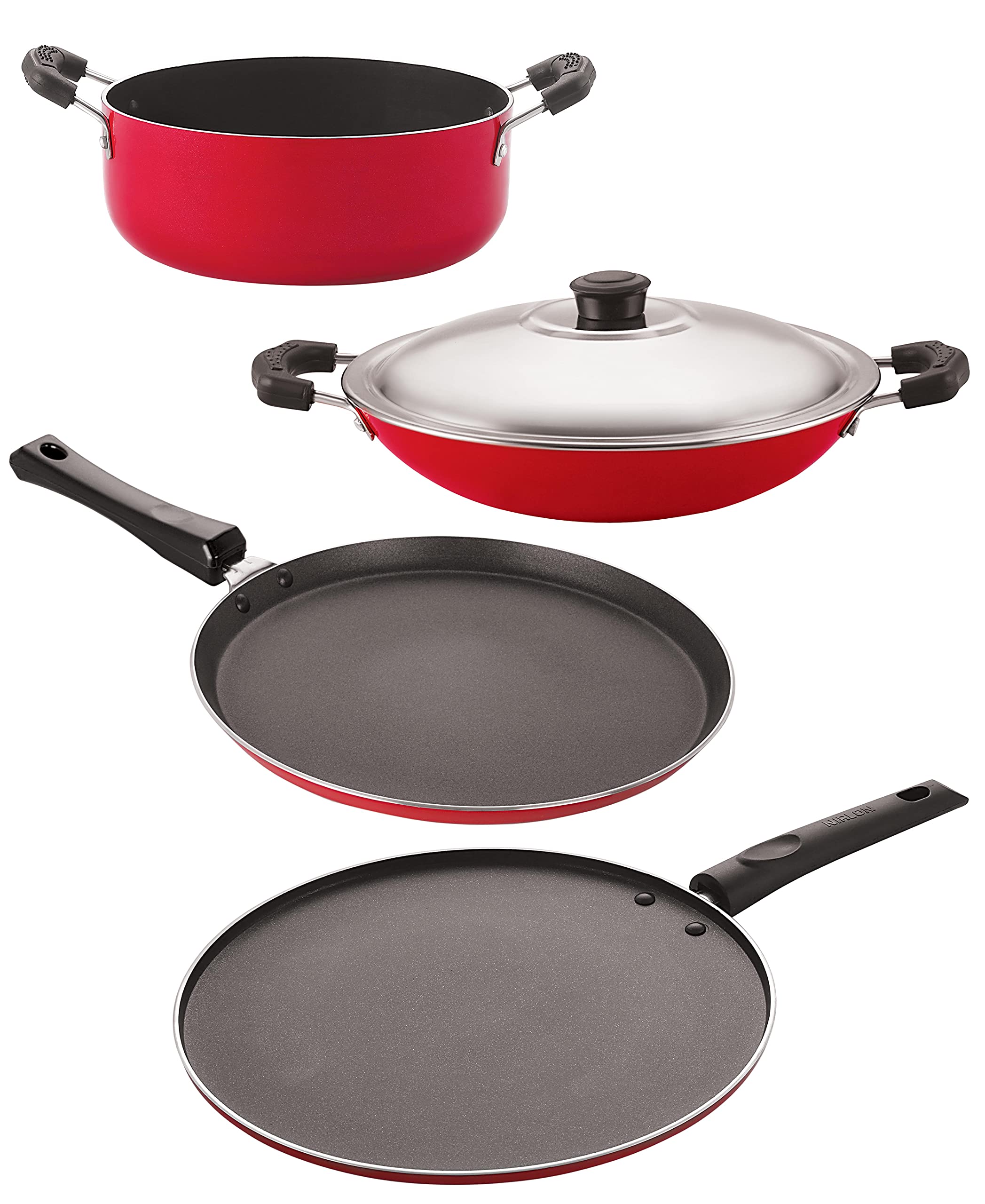 Nirlon NonStick Aluminium Cookware Essential Combo Gift Set Of 4 Pieces With Bakelite Handle (Ft10_Ac_St12_Cs24)
