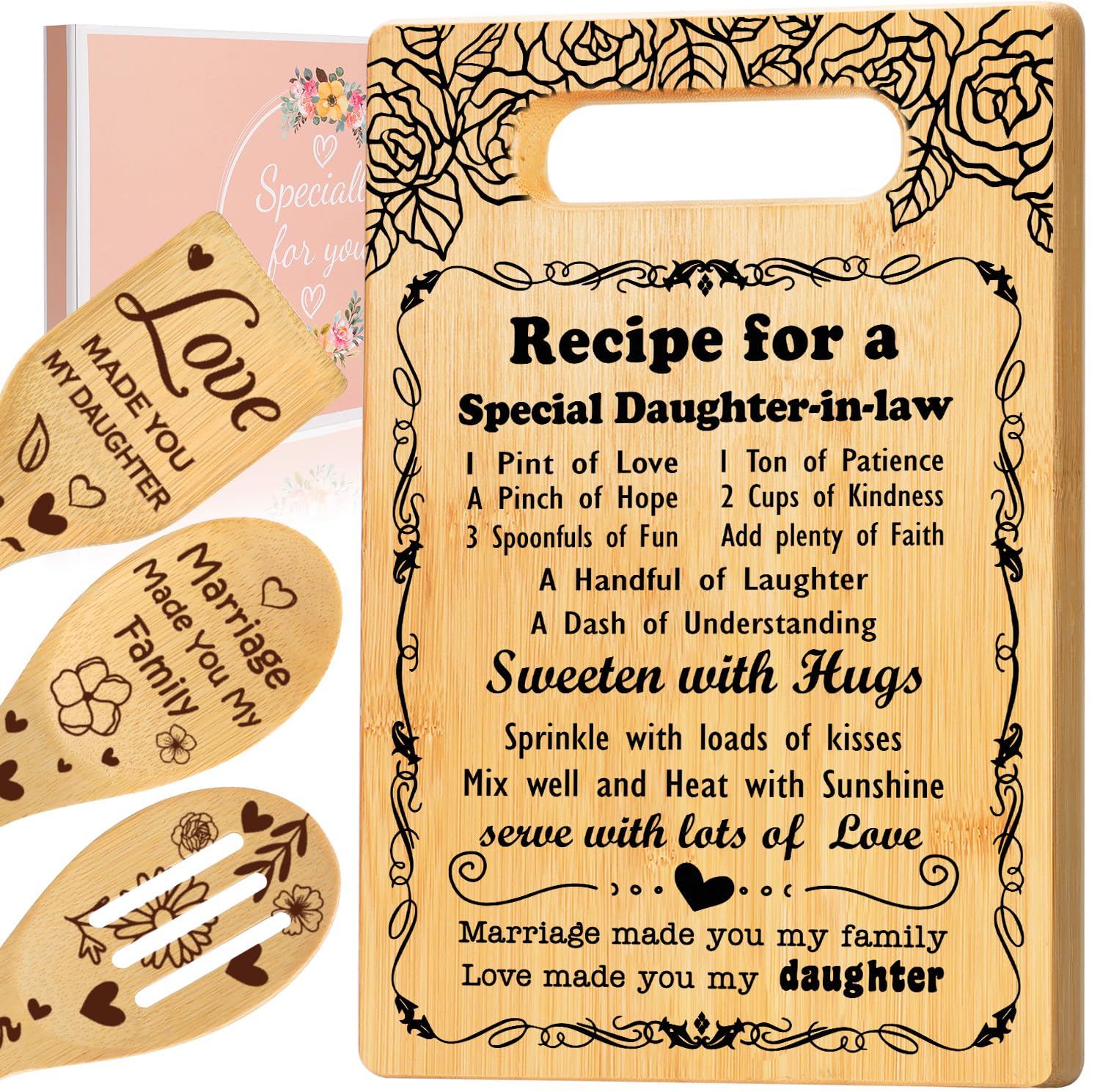 Gifts for Daughter in Law Cutting Board Set,  Recipe for a Daughter-in-Law  Christmas Birthday Gifts for Daughter in Law with En