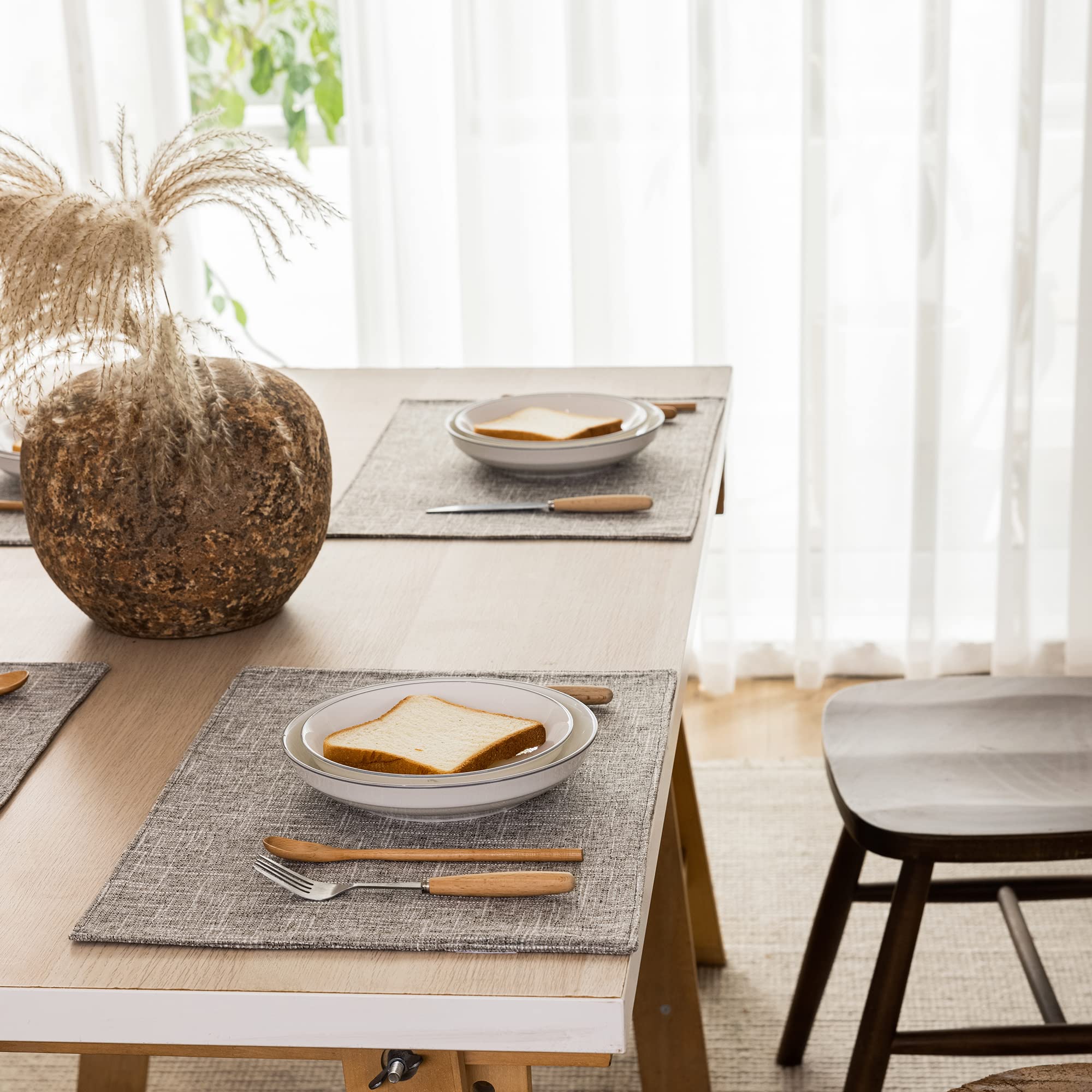 Kevin Textile Placemats  Set of 4 Heat-Resistant Placemats for Kitchen Table  Washable Durable Linen Table Mats Woven Placemats (4 Pcs  13''x19''  Sesame Grey)