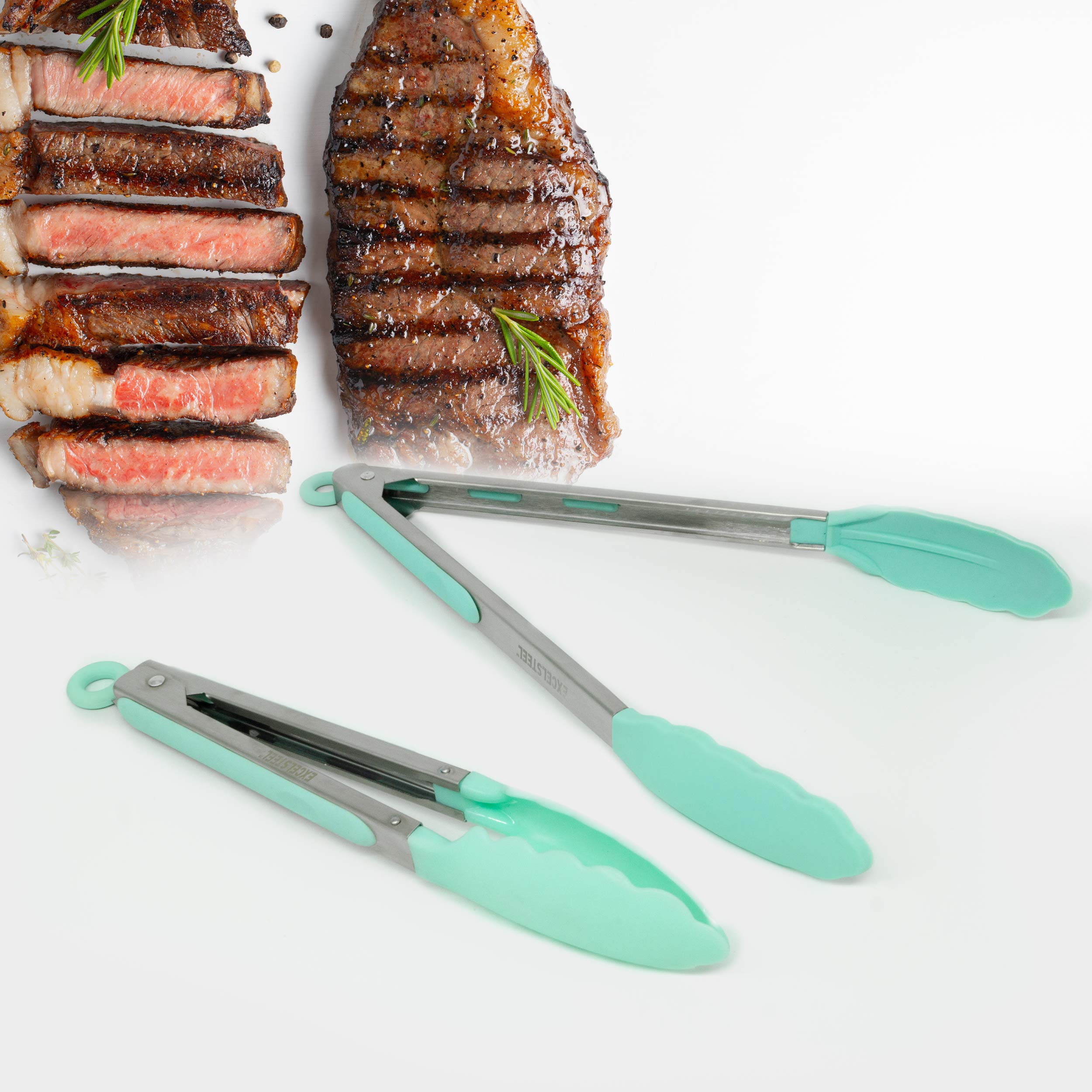 Excelsteel Stainless Steel Tongs, 12'', Teal