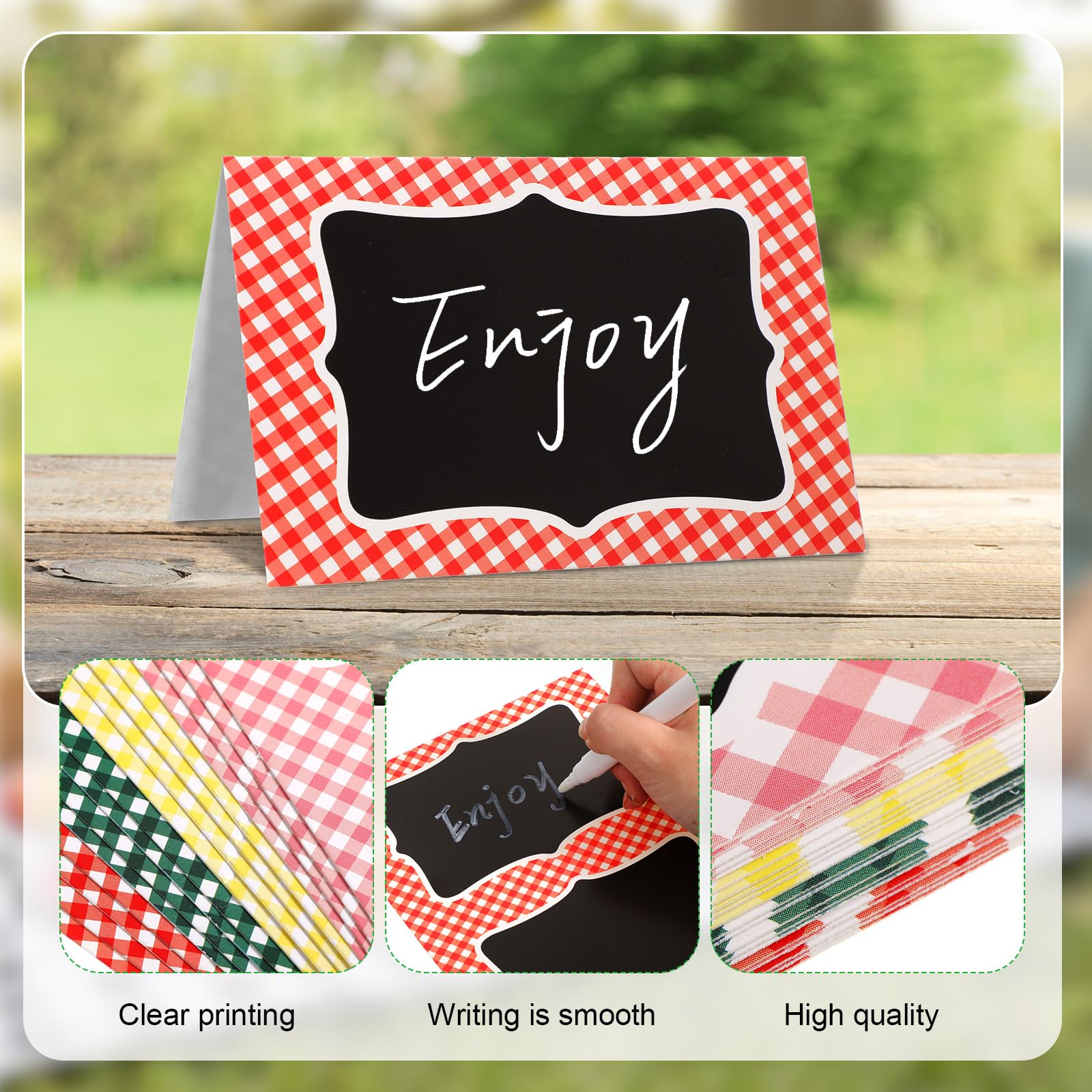 TaoBary 24 Pcs Multicolor Gingham Christmas Party Decoration Supplies 4x6 Inch Buffalo Plaid Checked Chalkboard Tent Cards Doubl