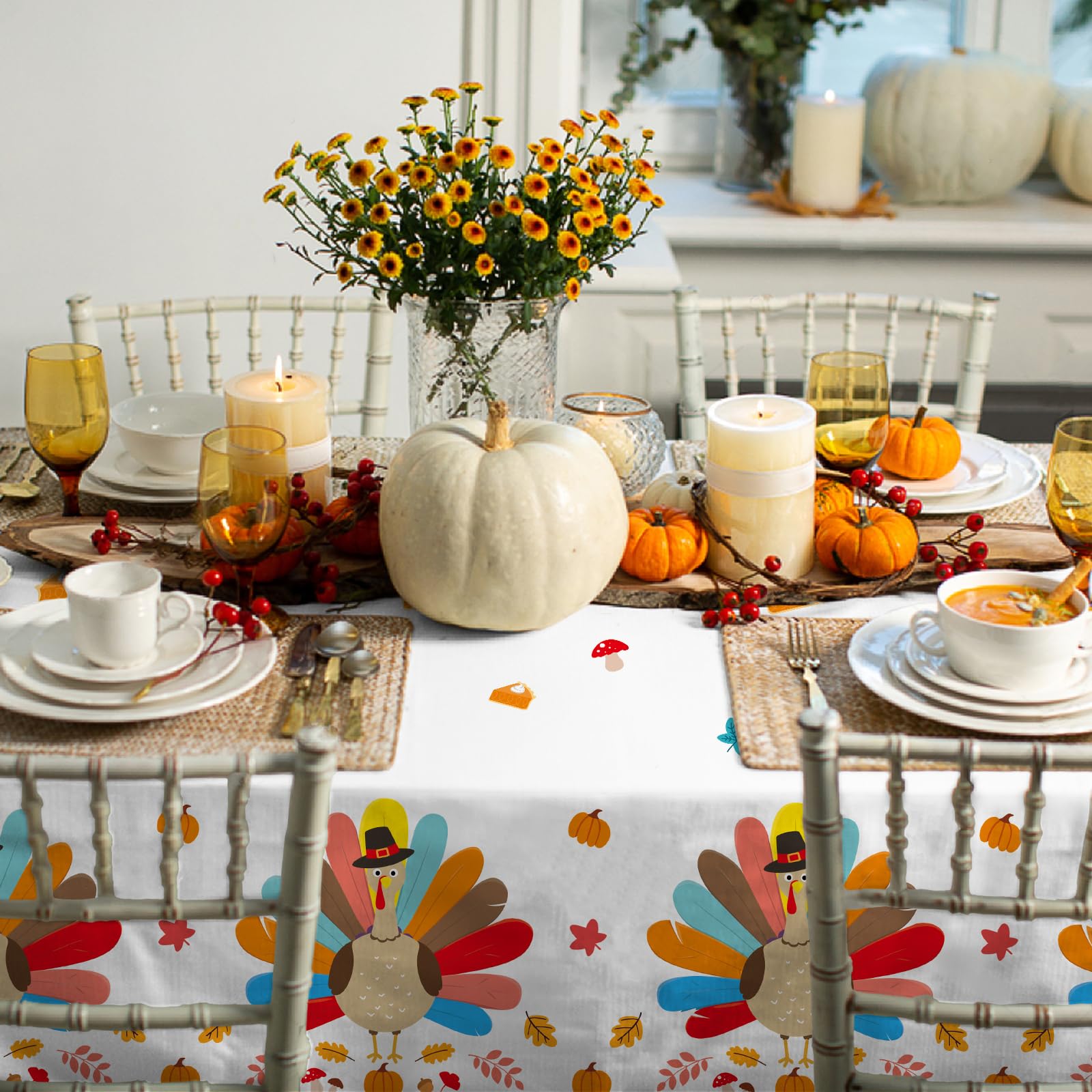 Turkey Thanksgiving Party Supplies Kit - Includes Autumn-Themed Disposable Dinnerware: Dinner & Dessert Plates, Napkins, Cups, B