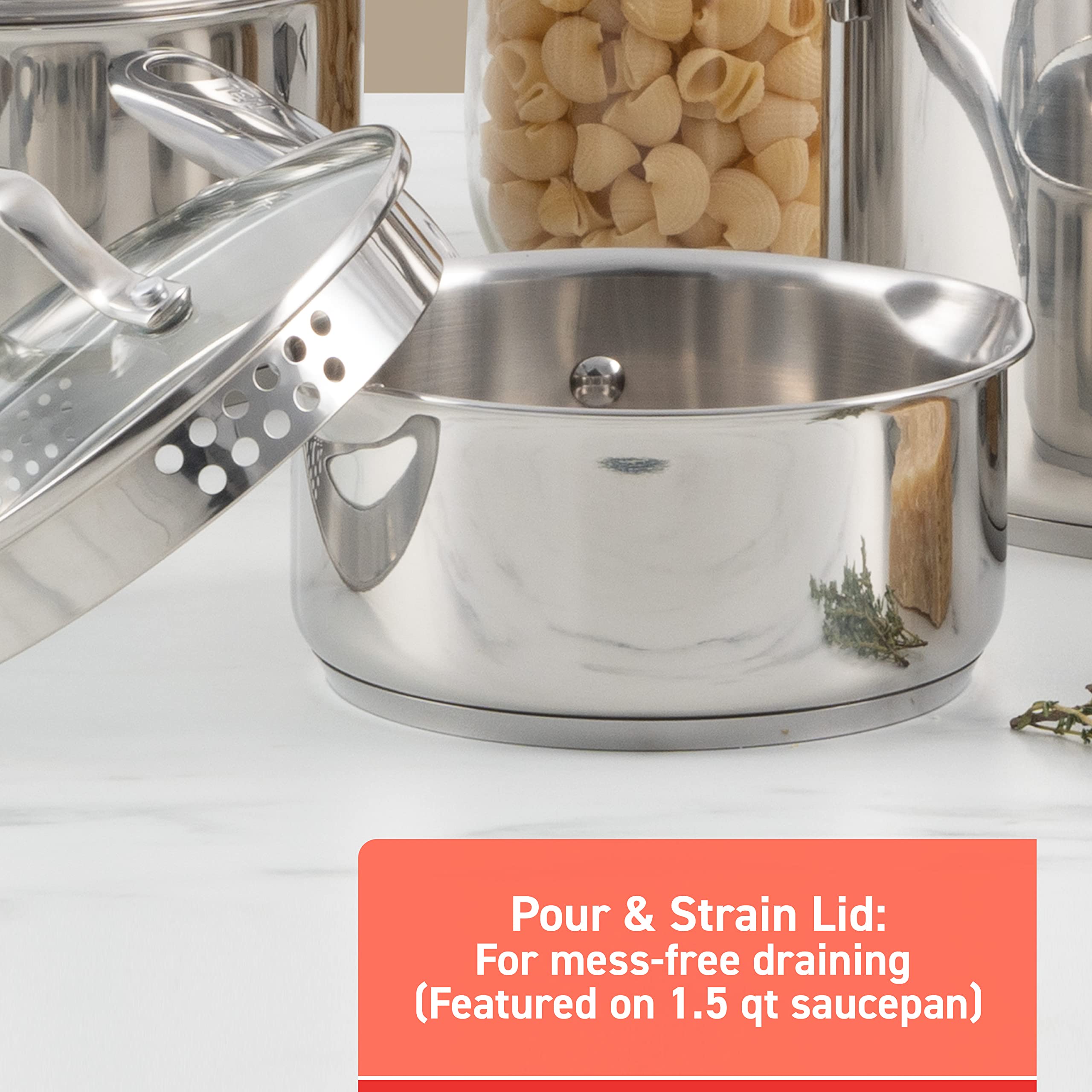 T-fal Gourmet Stainless Steel Cookware Set 11 Piece, Induction, Oven Broiler Safe 500F, Kitchen Cooking Set w/Fry Pans, Saucepan
