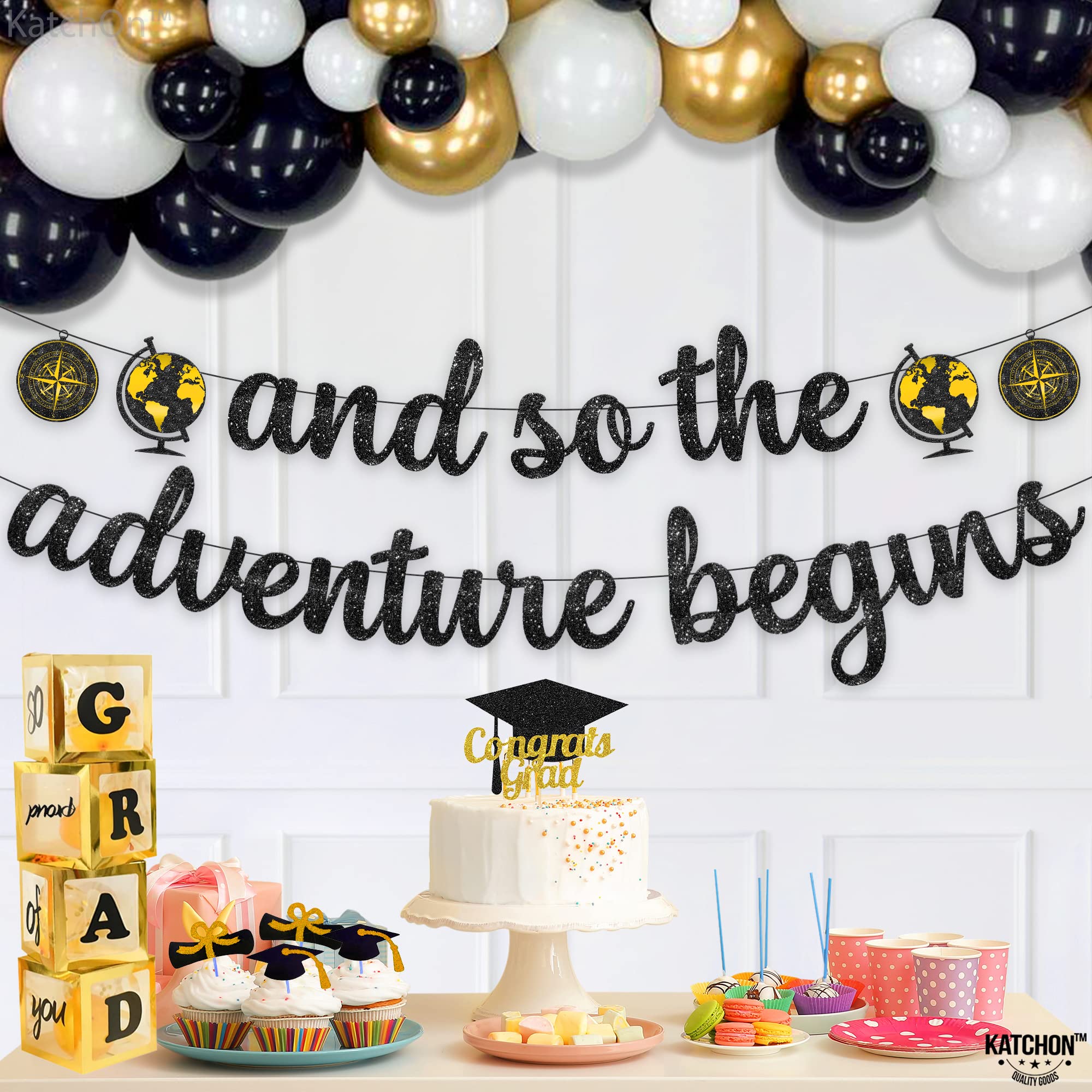 Katchon, And So The Adventure Begins Banner - Glitter, 10 Feet | Graduation Banner For Graduation Decorations Class Of 2024 | Bl