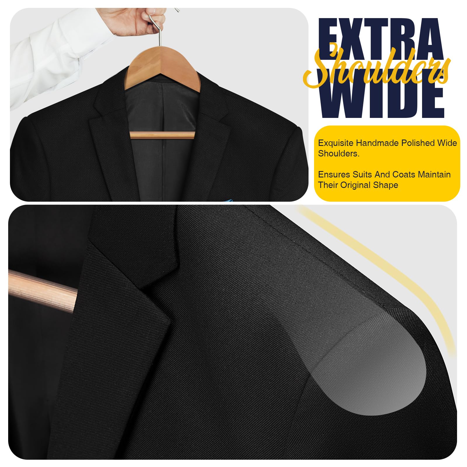 Uinicor Suit Hangers 10 Pack Wooden Hangers,Heavy Duty Coat Hangers,Wide Shoulder Hangers With Non Slip Pants Holder,Suit Hanger