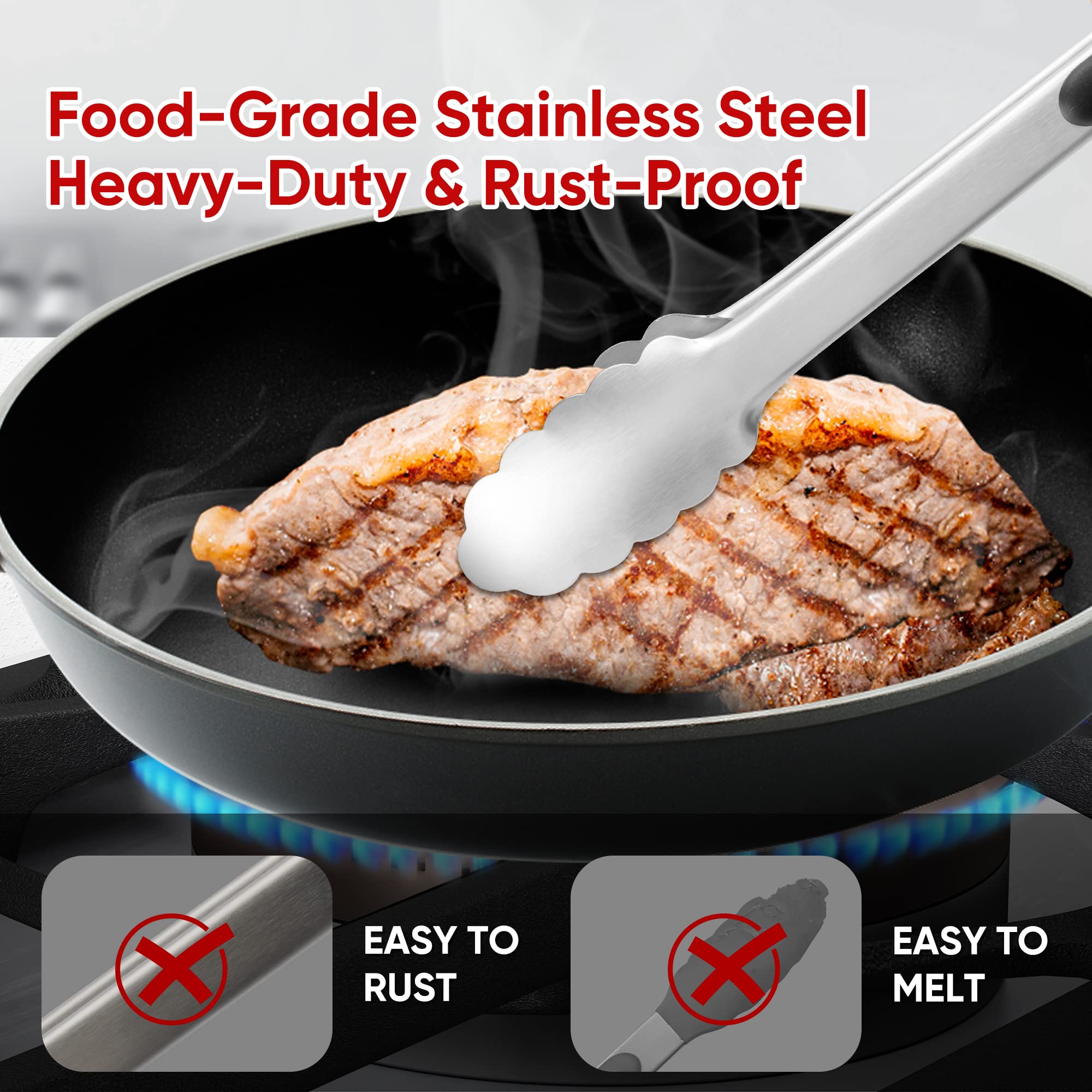 Stainless Steel Kitchen Tongs Set of 3  Food Grade Stainless Steel Metal Tongs BBQ Tongs  for Cooking Barbecue  Grilling  Buffet Serving (7''+9''+12'')