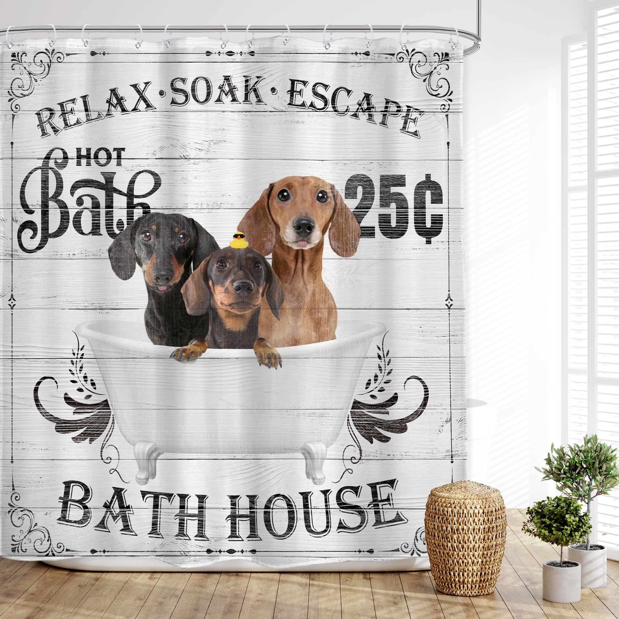 Glawry Funny Dogs Shower Curtain Farmhouse Vintage Cute Hilarious Dachshund Puppy Pets Bathroom Set Bathroom Bath Soap Modern Bu