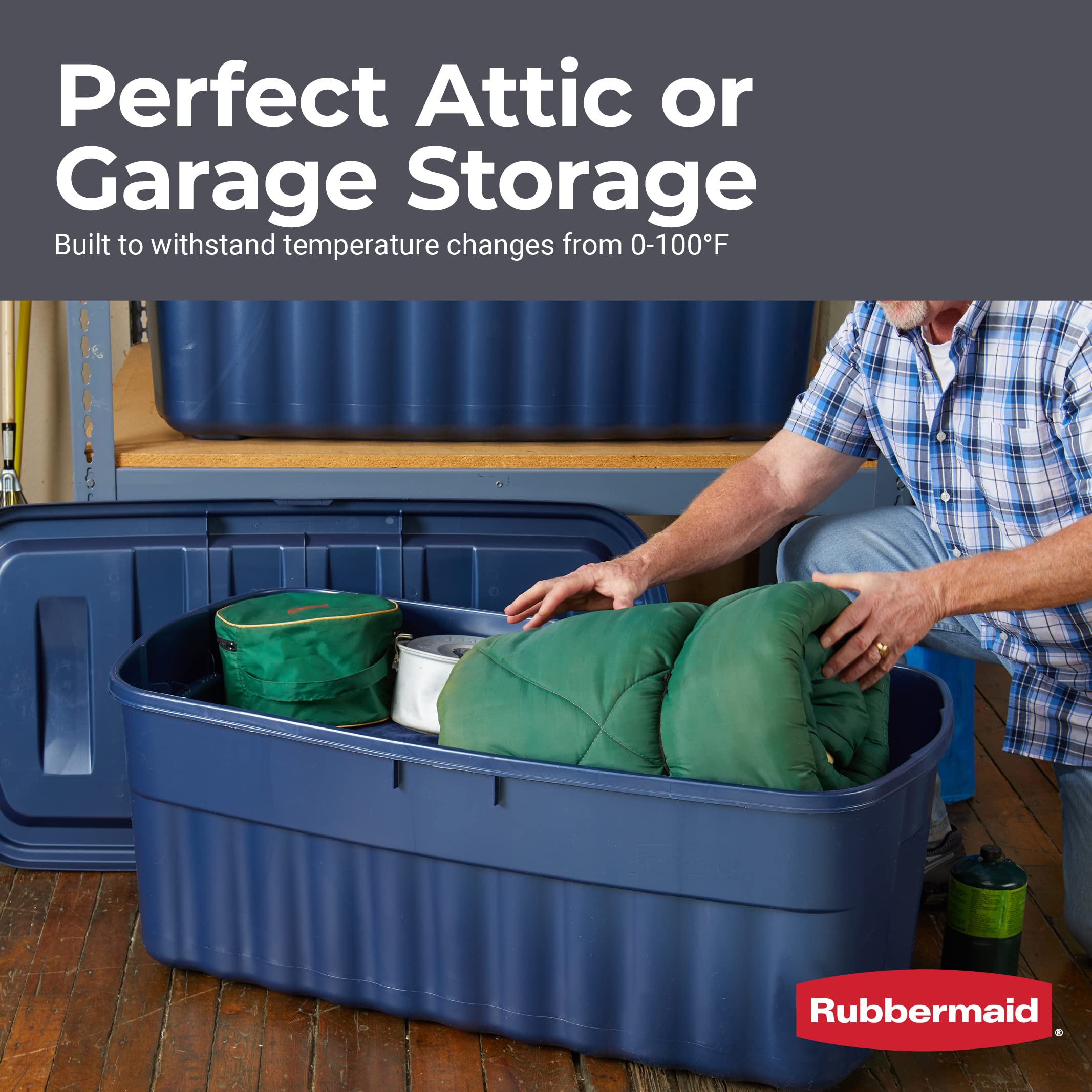 Rubbermaid Roughneck Storage Totes 50 Gal, Large Durable Stackable Storage Containers, Great For Basement, Attic, Garage Storage