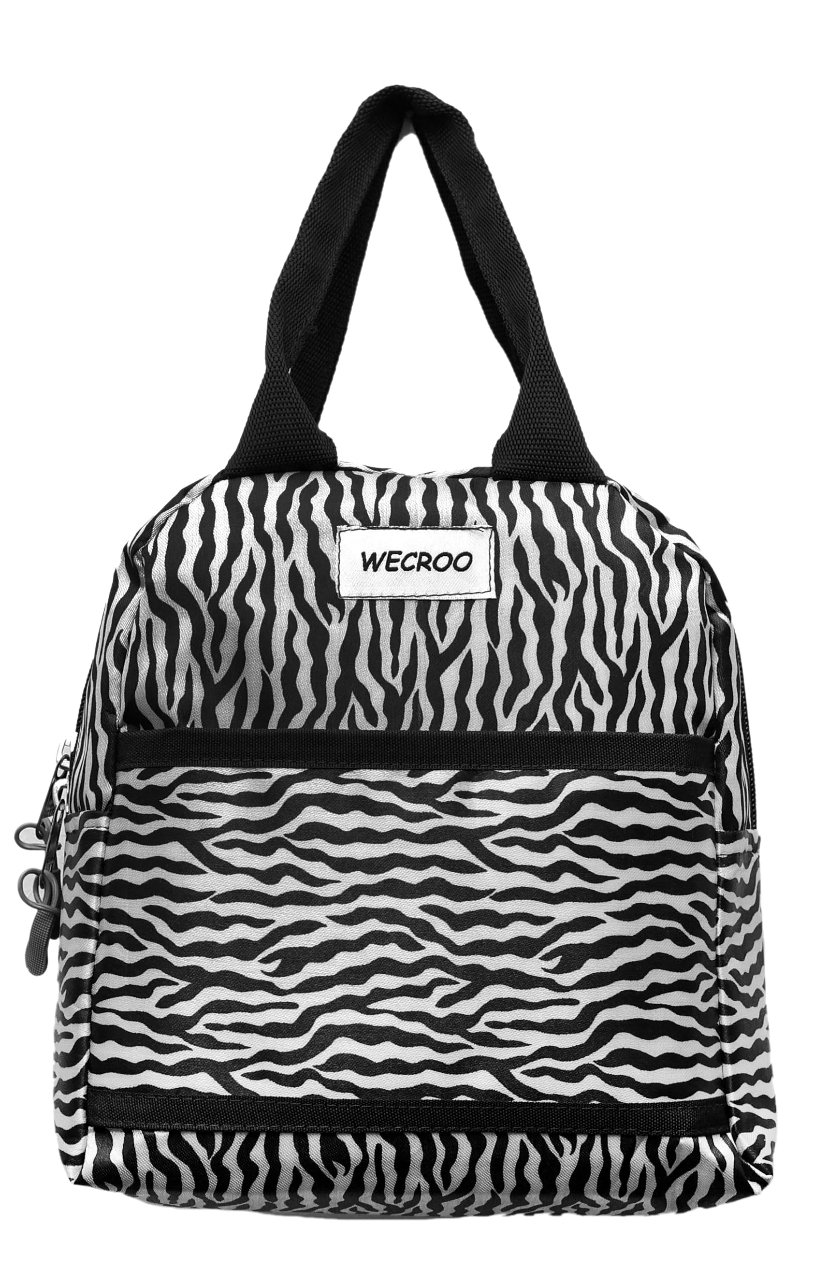 Wecroo Insulated Lunch Box Bag Tote Reusable Lunch Box Container For Work Office Travel Picnic Bag (Black Zebra Print)