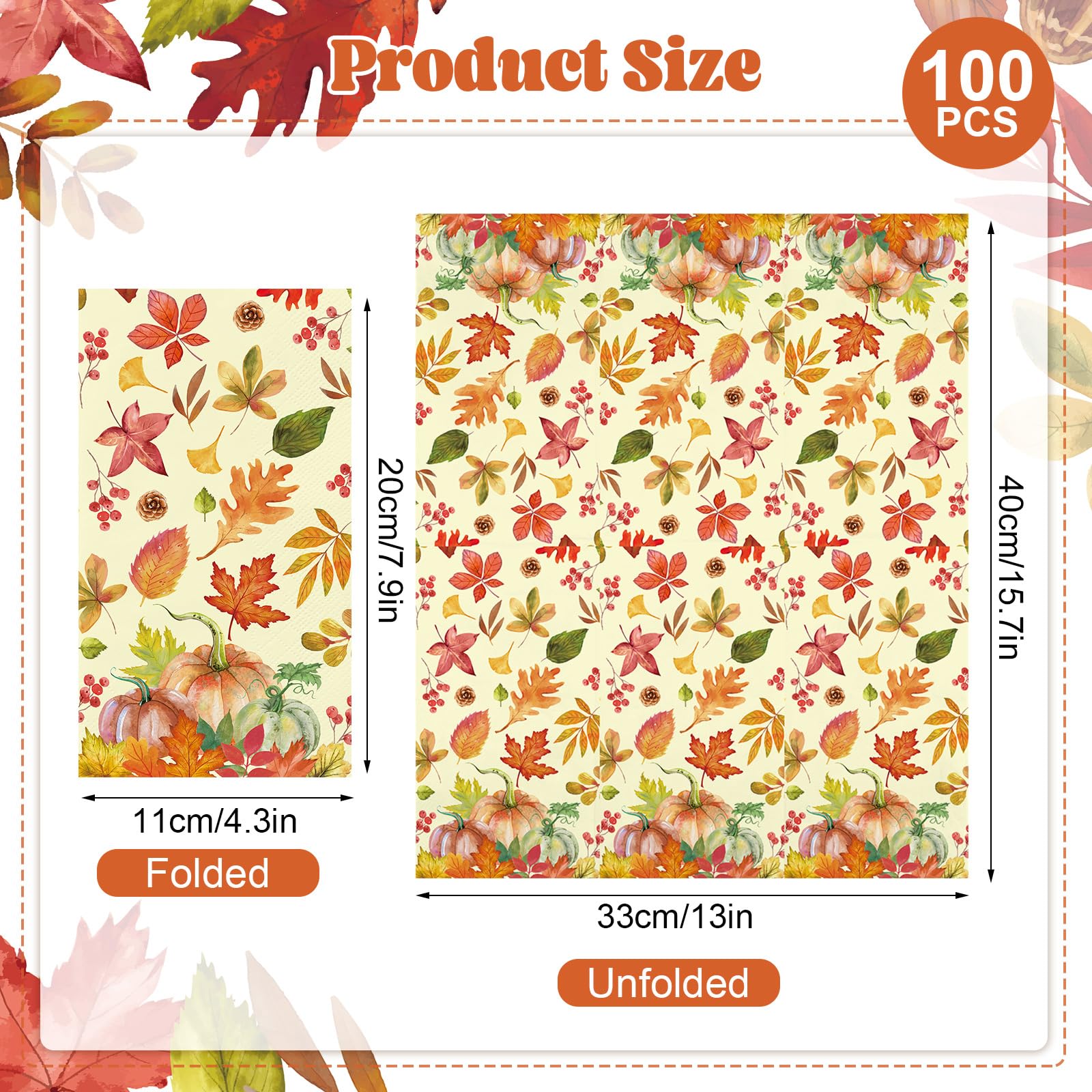 IANFEPH 100 Pcs Fall Napkins 3 Ply Disposable Bathroom Guest Paper Towels Thanksgiving Halloween Decorative Party Napkins for Ki