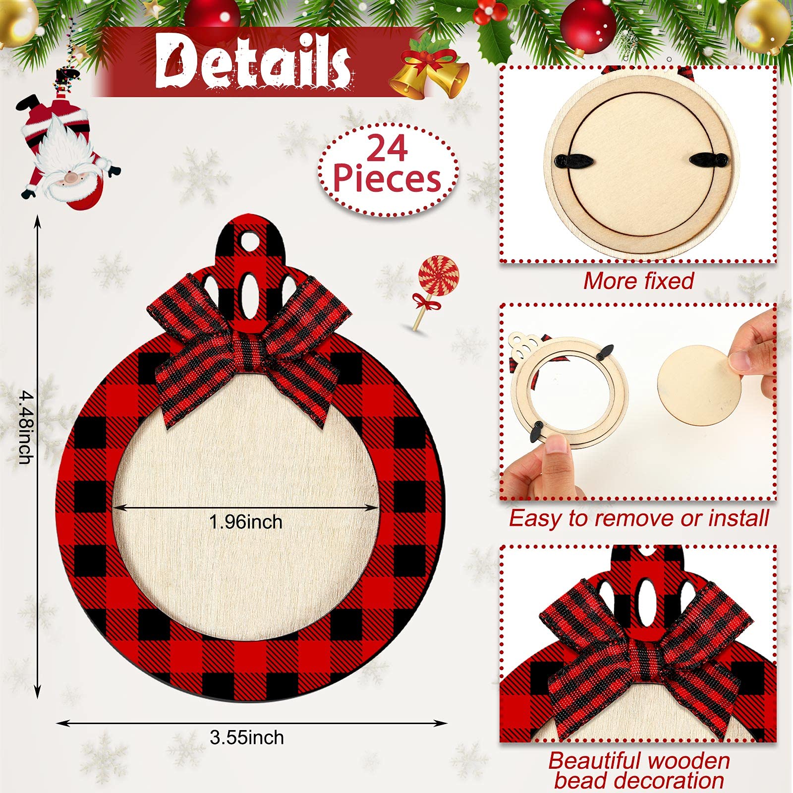 Blulu 24 Pcs Christmas Photo Ornament 2025 Baby First Christmas Pictures Frame Bulk Hanging Picture Frames Wooden for Xmas Tree