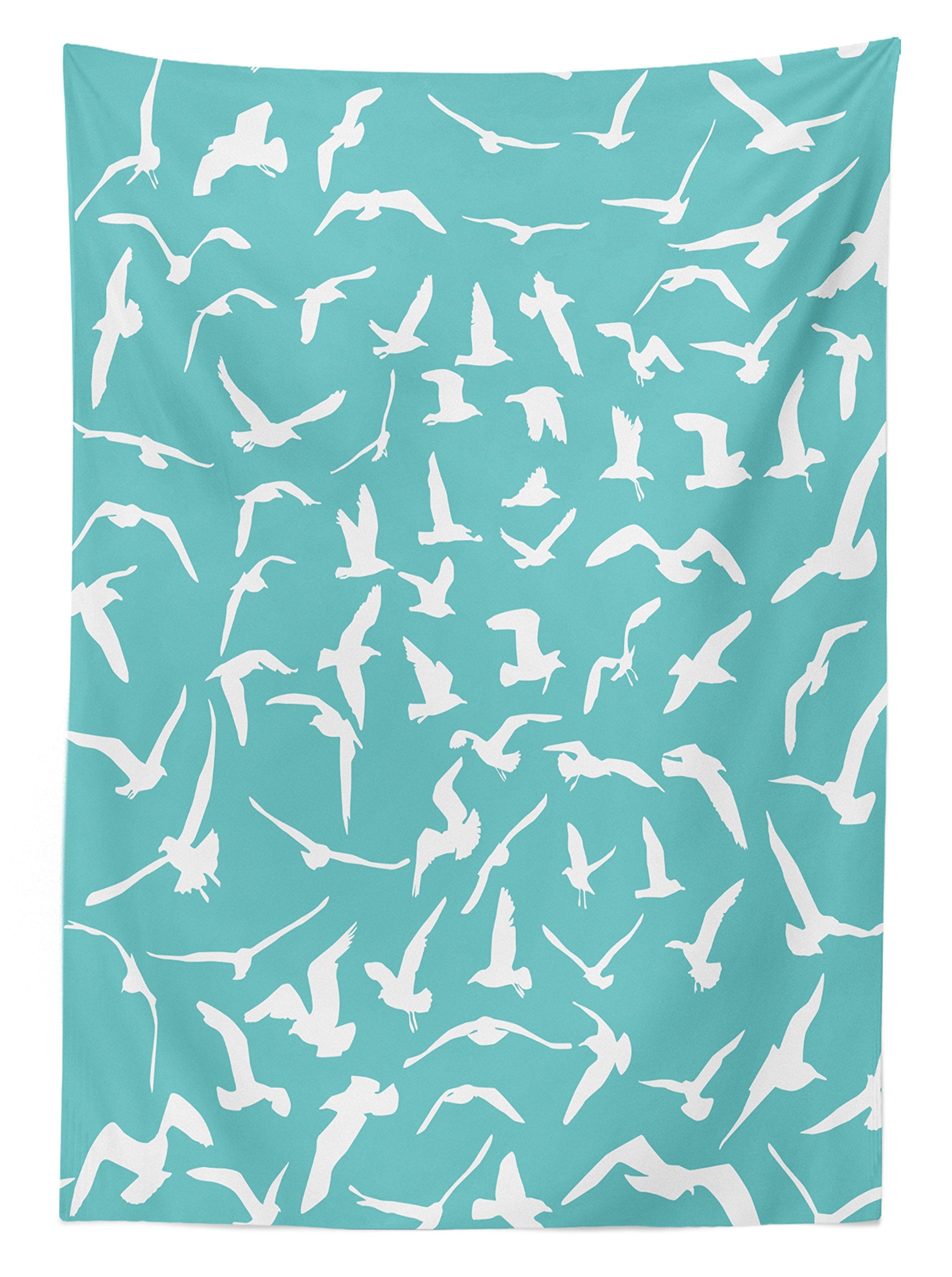 Ambesonne Seagulls Tablecloth, Seagulls Silhouette Group Of Different Actions Of Sea Birds Illustration, Dining Room Kitchen Rec