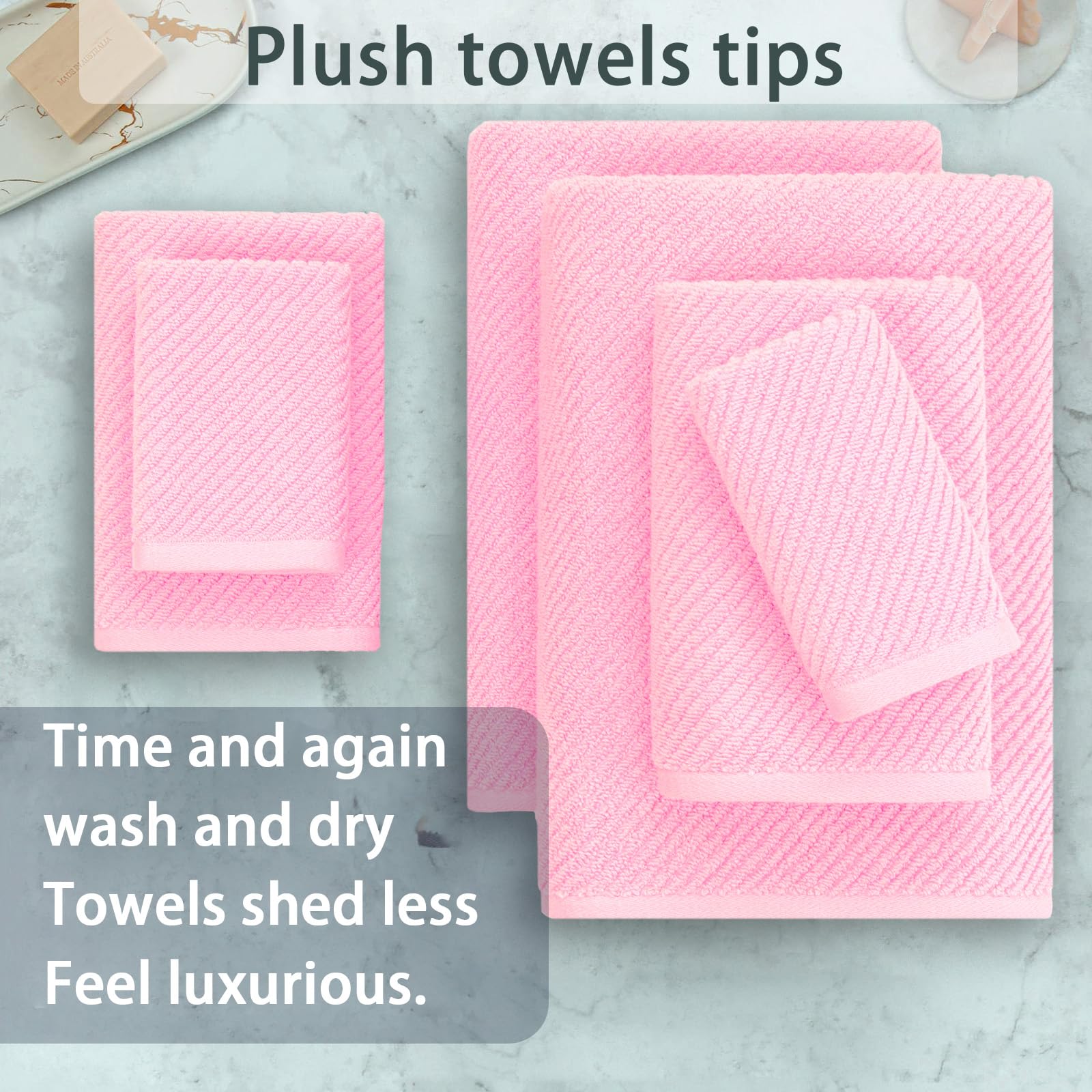 Green Towels For Bathroom - 100% Cotton | Quick Dry | Lightweight | Thick | Soft, 6 Piece Towel Set, 2 Large Bath Towels 30X56,