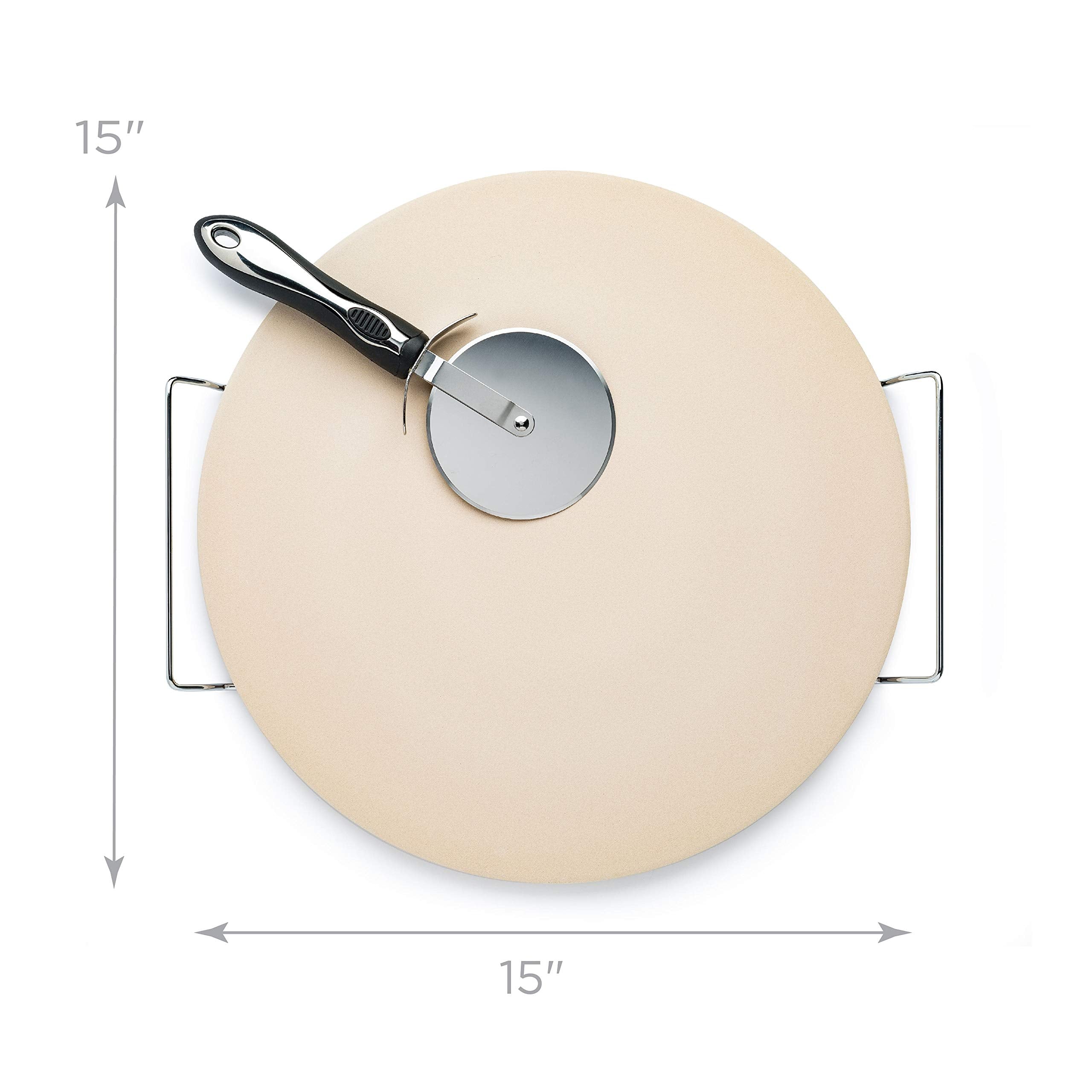 Laroma Baking Stone Set, 15-Inch Includes Serving Rack And Pizza Cutter Wheel, 15 Inches, Beige