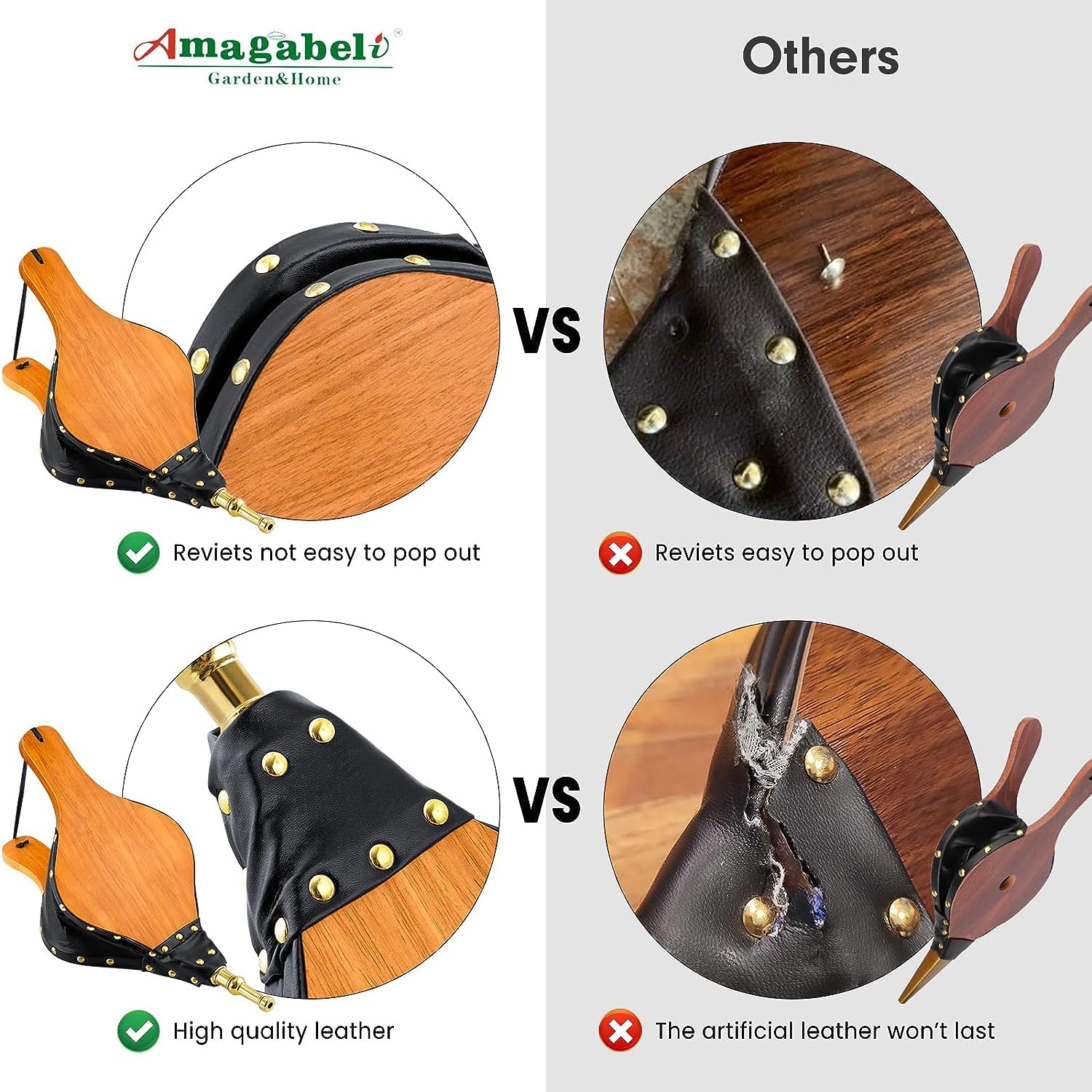 Amagabeli Fireplace Bellows 17 ''x 7.5 '' Air Blower Cast Nozzle for Outdoor Camping BBQ Grill Chimney Hand Bellow Pump Pit Barbeque Fire Tools Accessories ( Wooden Color)