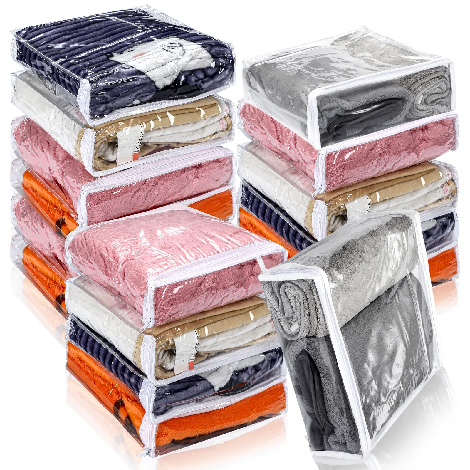 Kingdder 16 Pcs Clear Zippered Storage Bags Plastic Sweater Bags with Zipper 12 x 12 x 4 Inch Vinyl Sheet Organizer and Storage 