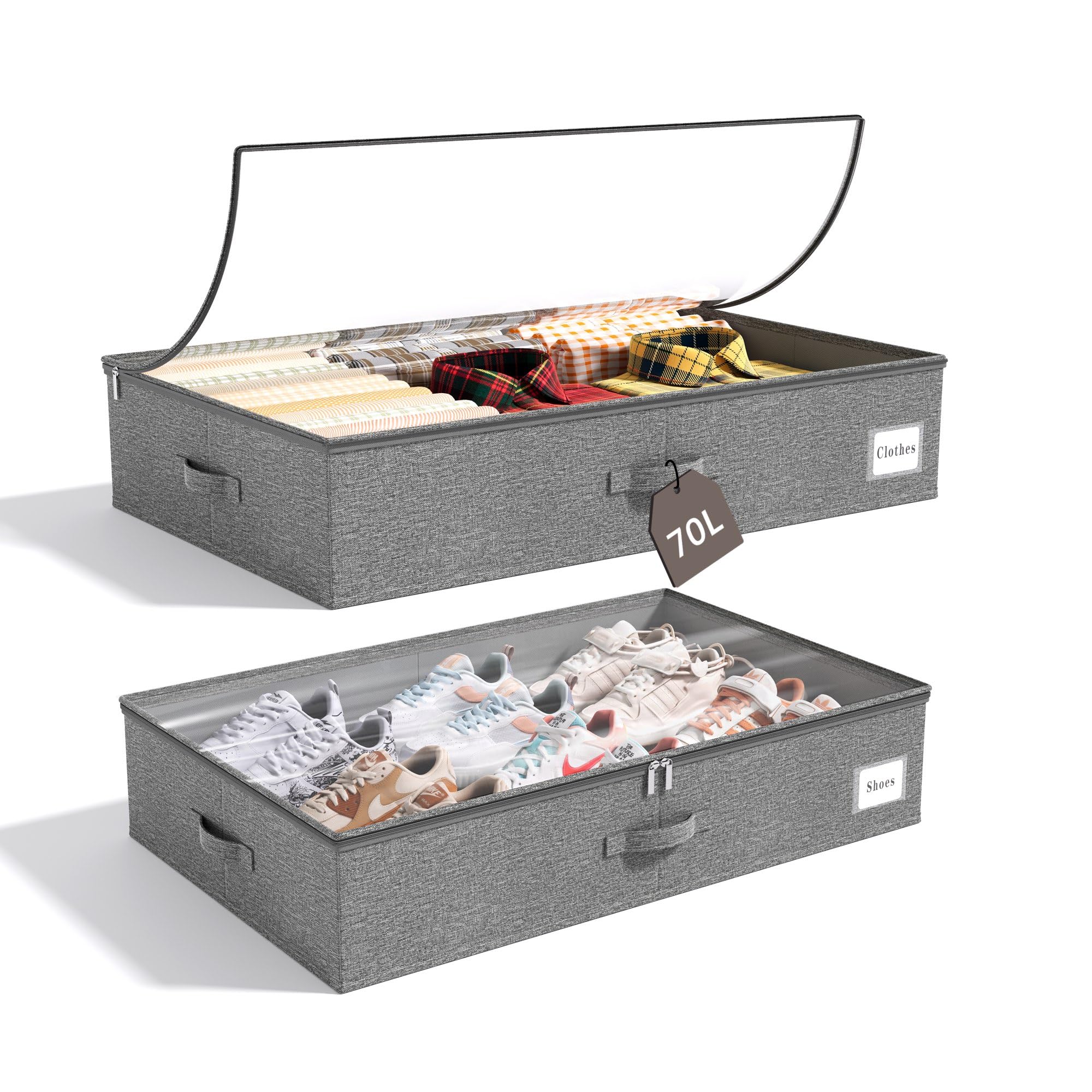 KitHero Under Bed Storage Containers, 70L Large Capacity, Set of 2 Closet Organizers and Storage with Sturdy Frames, Underbed St