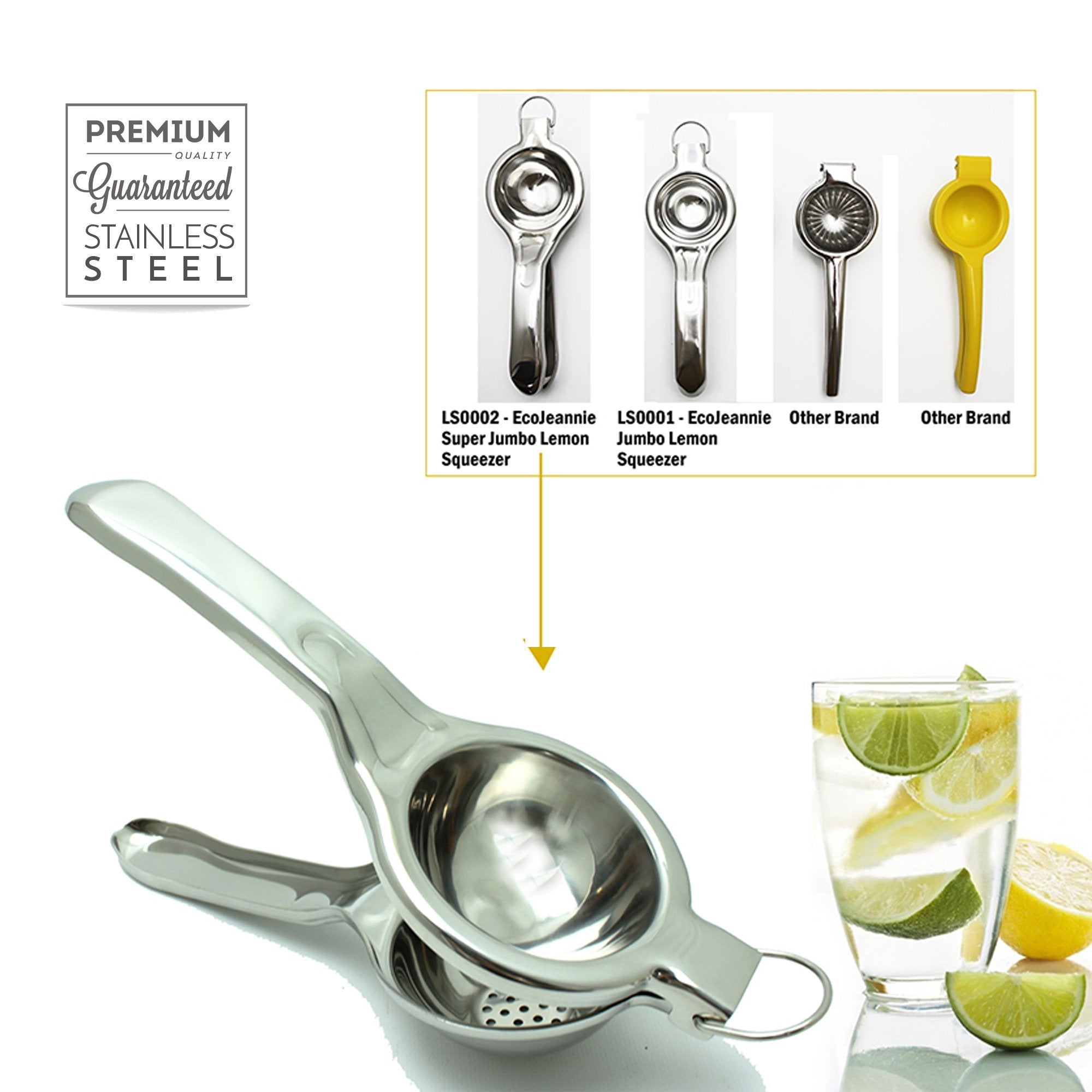 The Biggest Professional Super Jumbo Stainless Steel Lemon Squeezer (Ecojeannie Ls0002), Never Break Never Rust Lemon Juicer, Ci