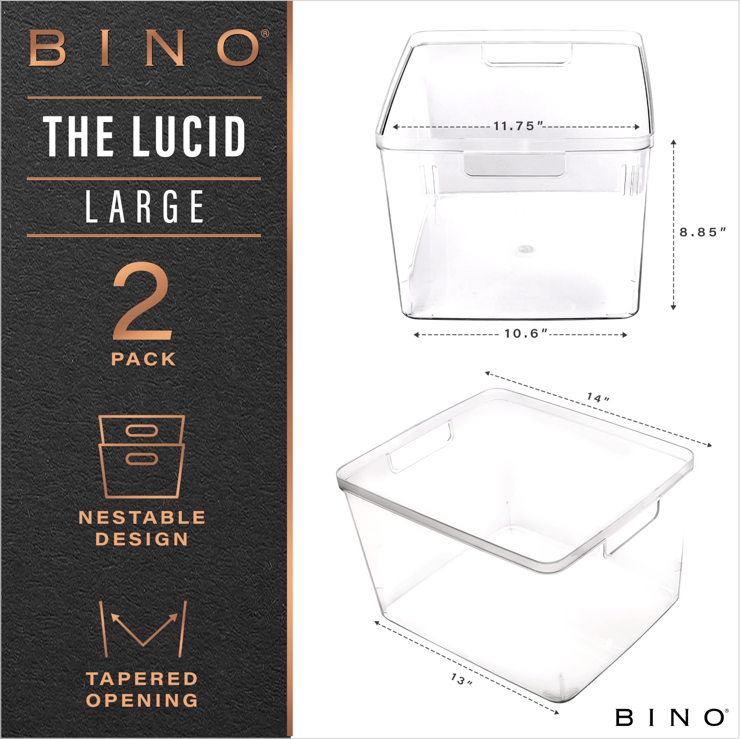 Bino | Plastic Bins, Large - 2 Pack | The Lucid Collection | Multi-Use| Built-In Handles | Bpa-Free | Clear Storage Containers |
